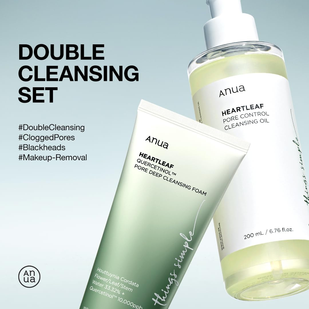 ANUA - DUO Double Cleansing Heartleaf Pore Control Cleansing Oil + Quercetinol Pore Deep Cleansing Foam - 2x150ml