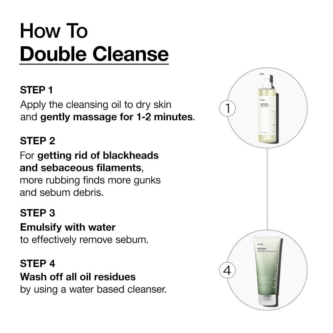 ANUA - DUO Double Cleansing Heartleaf Pore Control Cleansing Oil + Quercetinol Pore Deep Cleansing Foam - 2x150ml