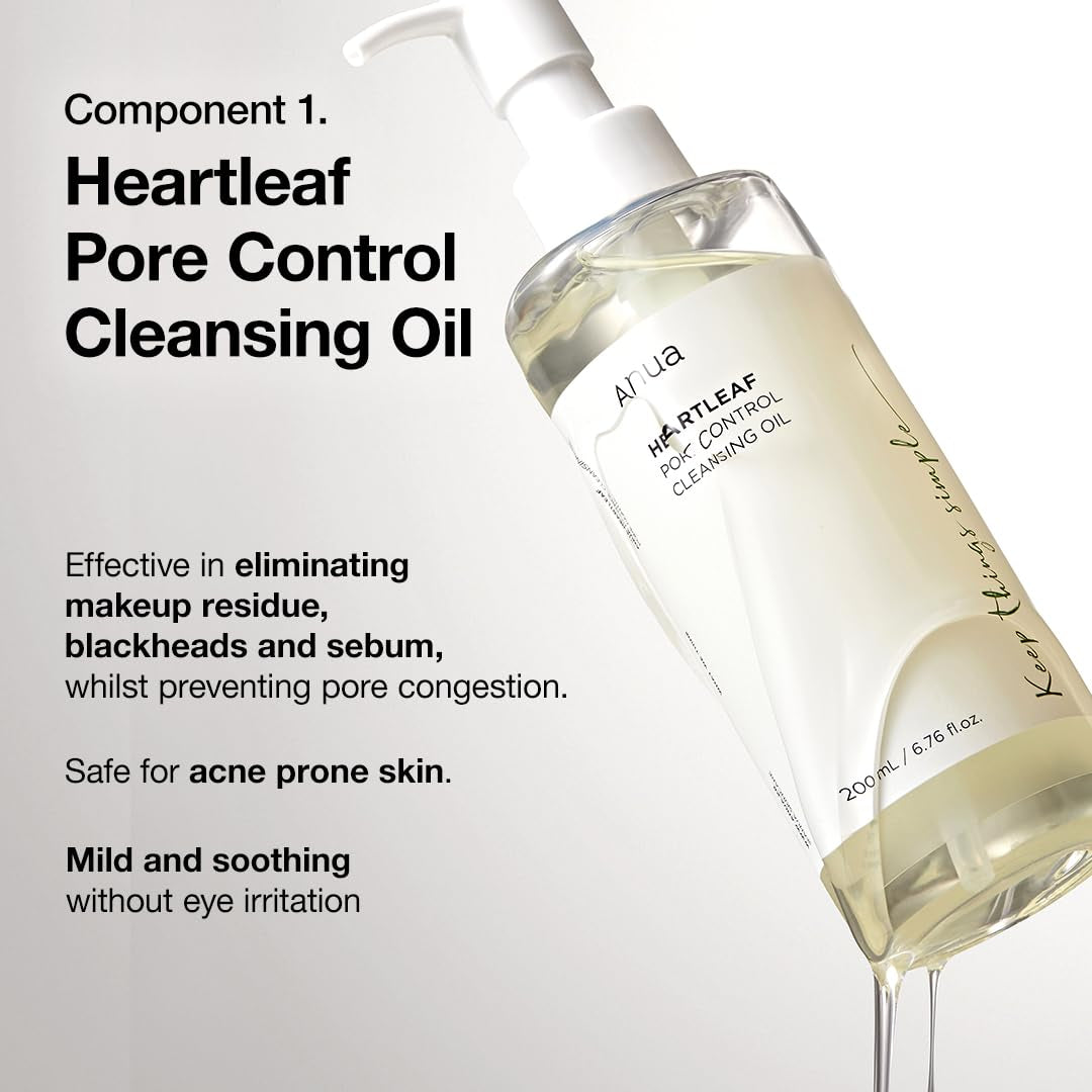 ANUA - DUO Double Cleansing Heartleaf Pore Control Cleansing Oil + Quercetinol Pore Deep Cleansing Foam - 2x150ml