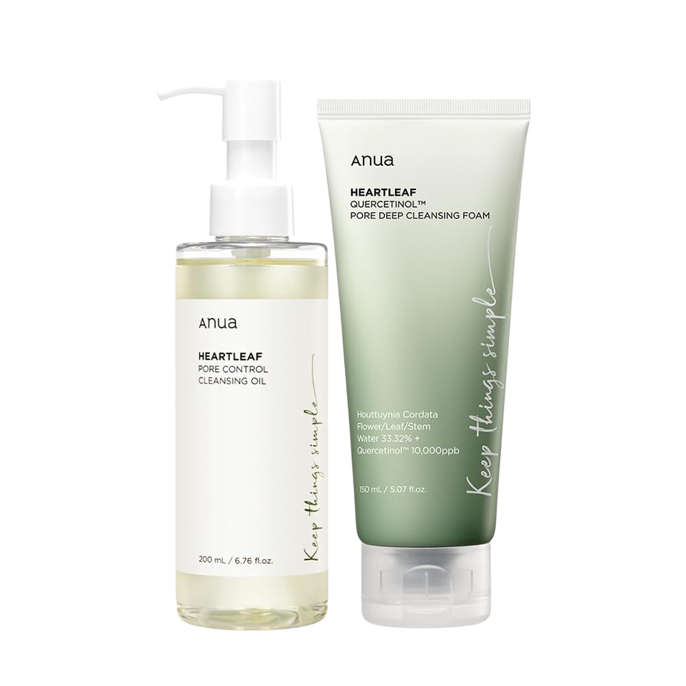 ANUA - DUO Double Cleansing Heartleaf Pore Control Cleansing Oil + Quercetinol Pore Deep Cleansing Foam - 2x150ml