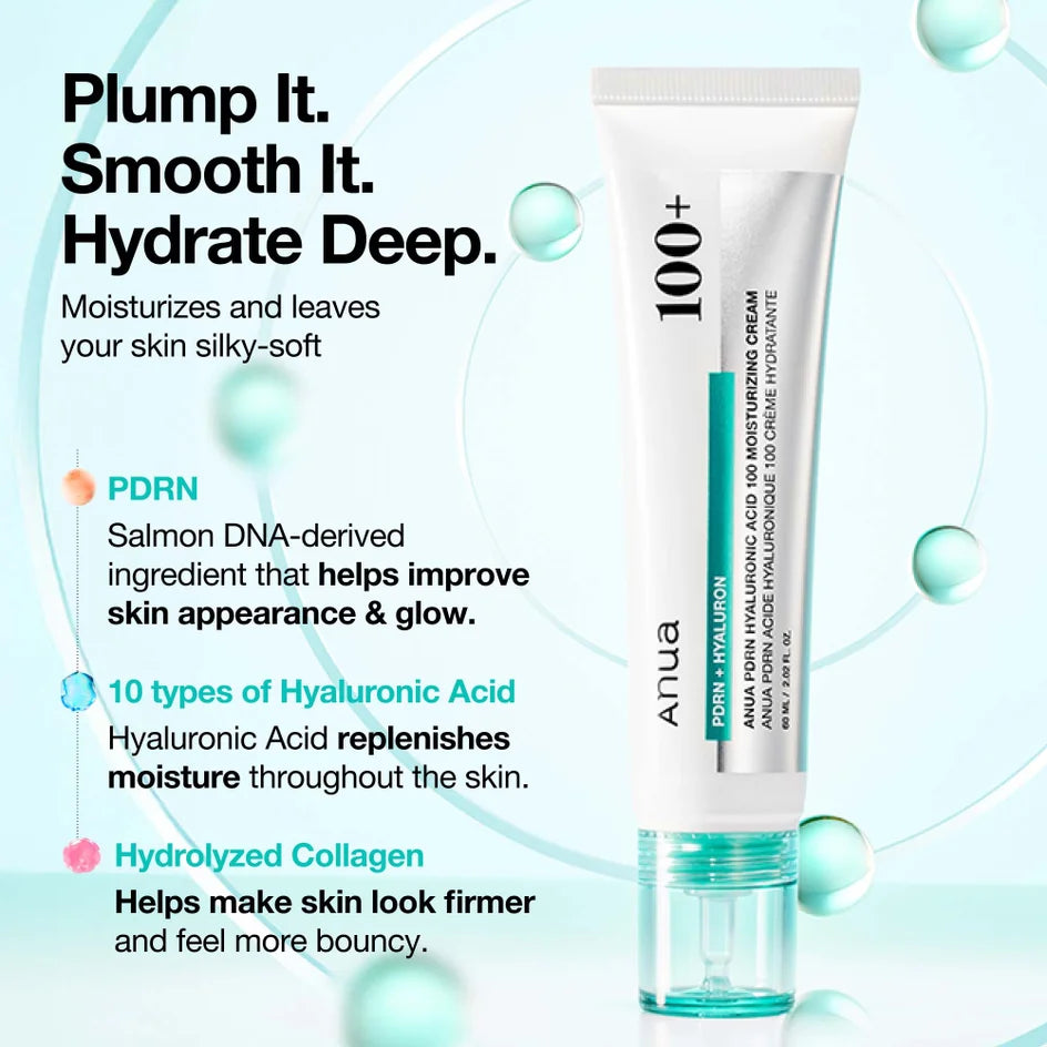 ANUA - PDRN + HYALURON, PDRN Hyaluronic Acid 100 Moisturizing Cream - 60ml
