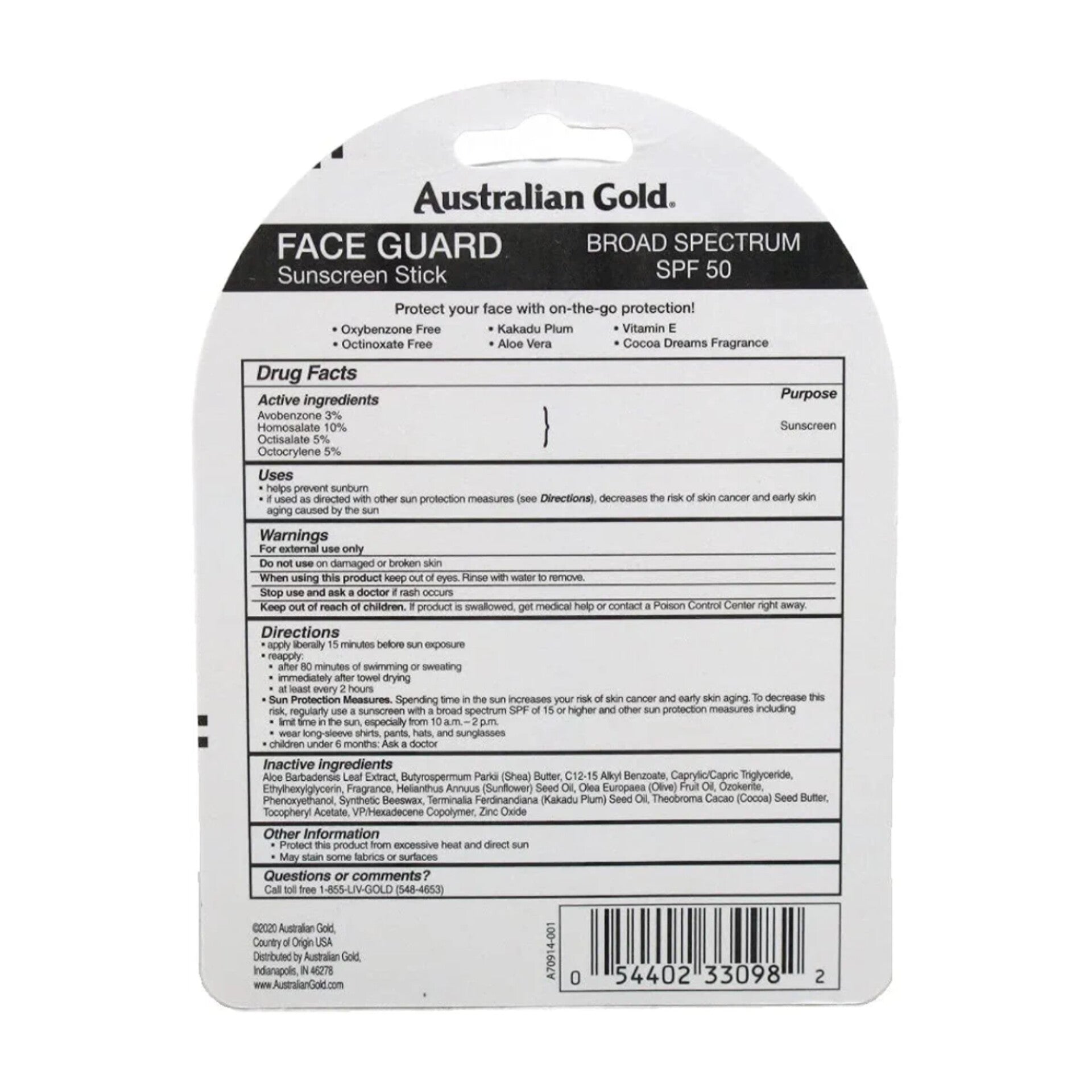 AUSTRALIAN GOLD - Ecran Face Guard SPF50 Stick - 14g