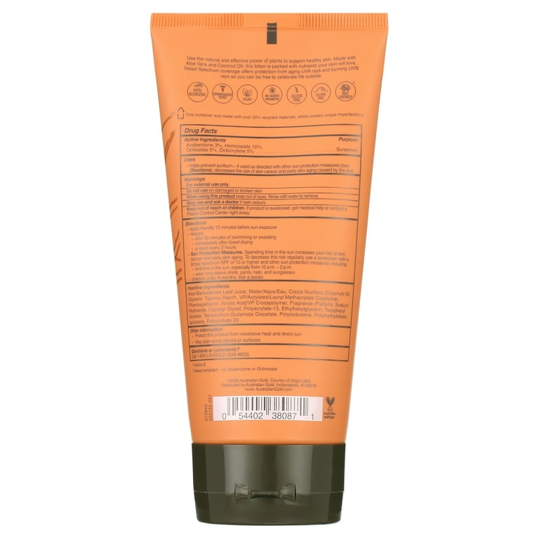 AUSTRALIAN GOLD -  Plant Based Lotion Sunscreen, Aloe & Coconut, SPF 50 88ml