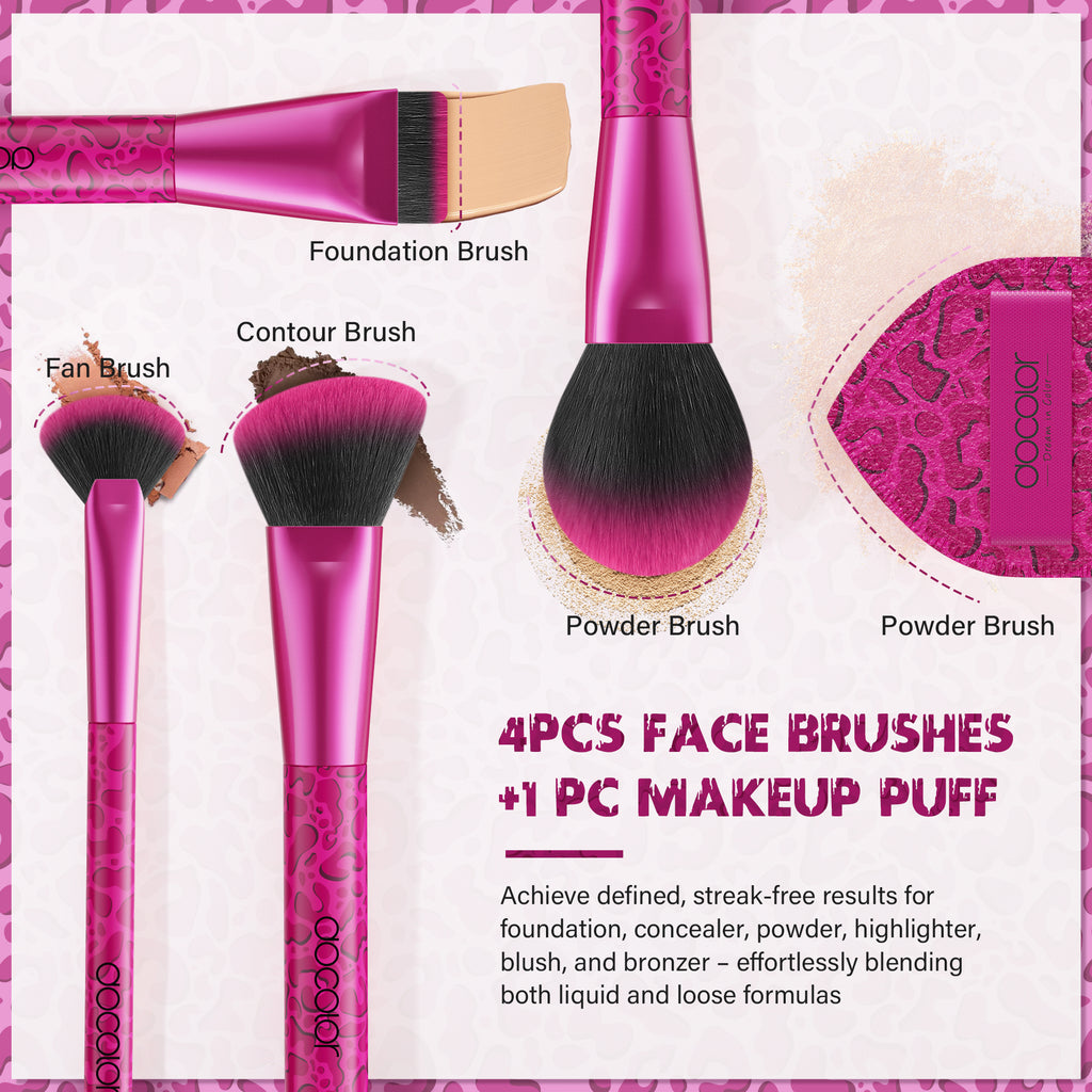 DOCOLOR - Pink Lady Set Pro Brushes de 12 Pièces + Puff