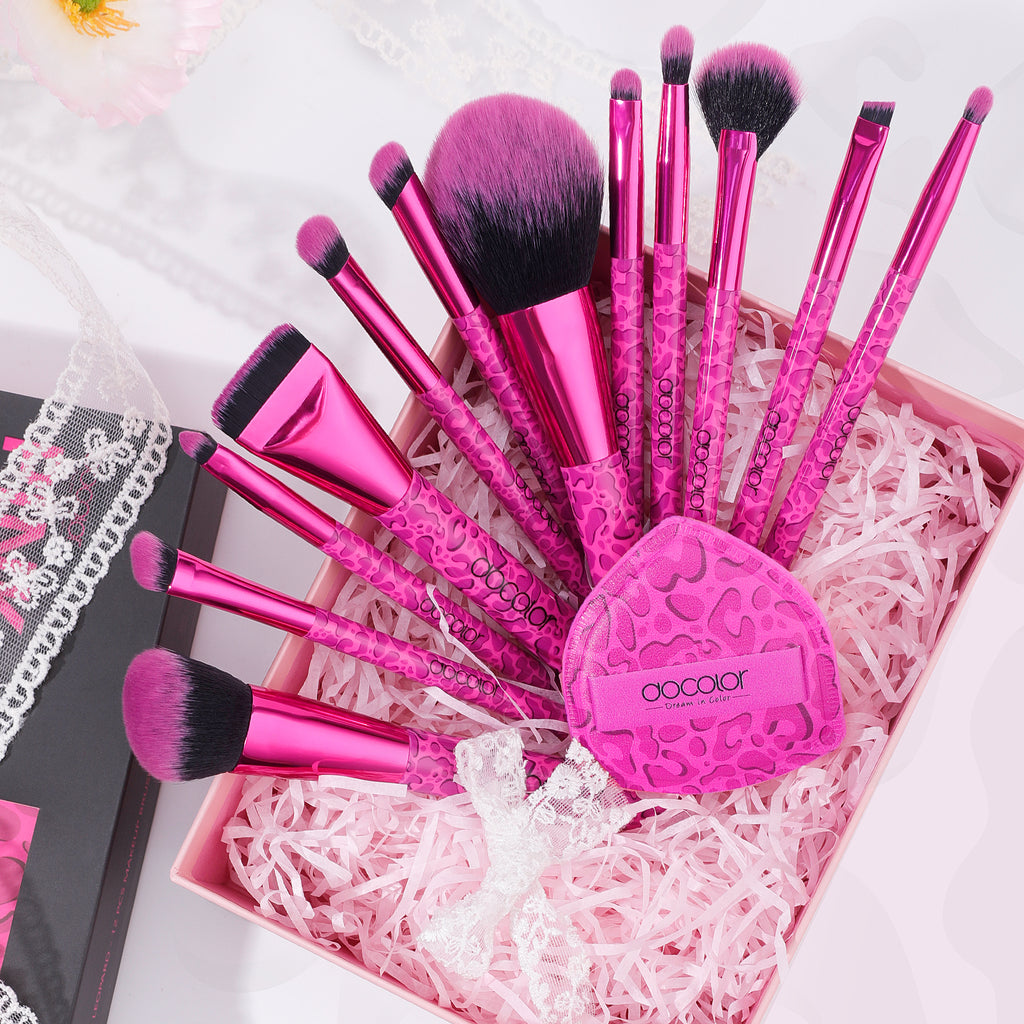 DOCOLOR - Pink Lady Set Pro Brushes de 12 Pièces + Puff