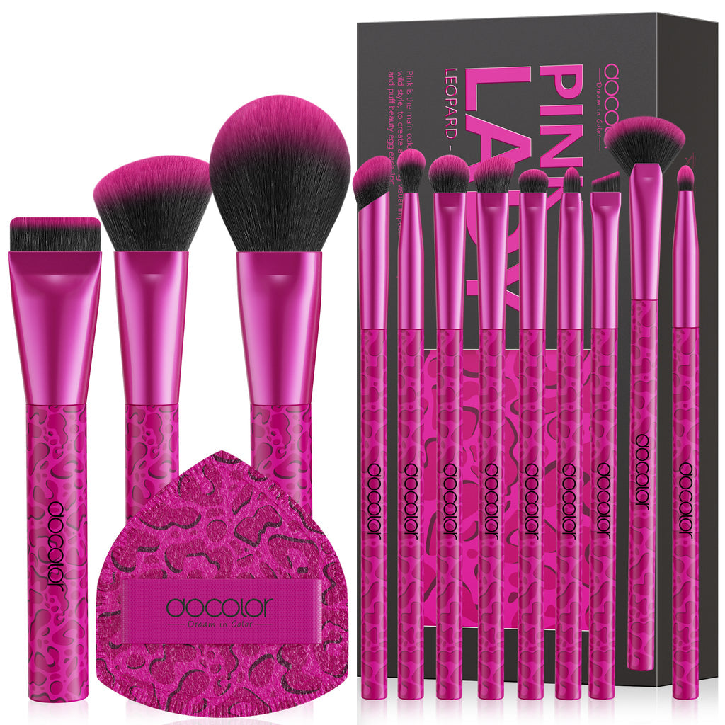 DOCOLOR - Pink Lady Set Pro Brushes de 12 Pièces + Puff