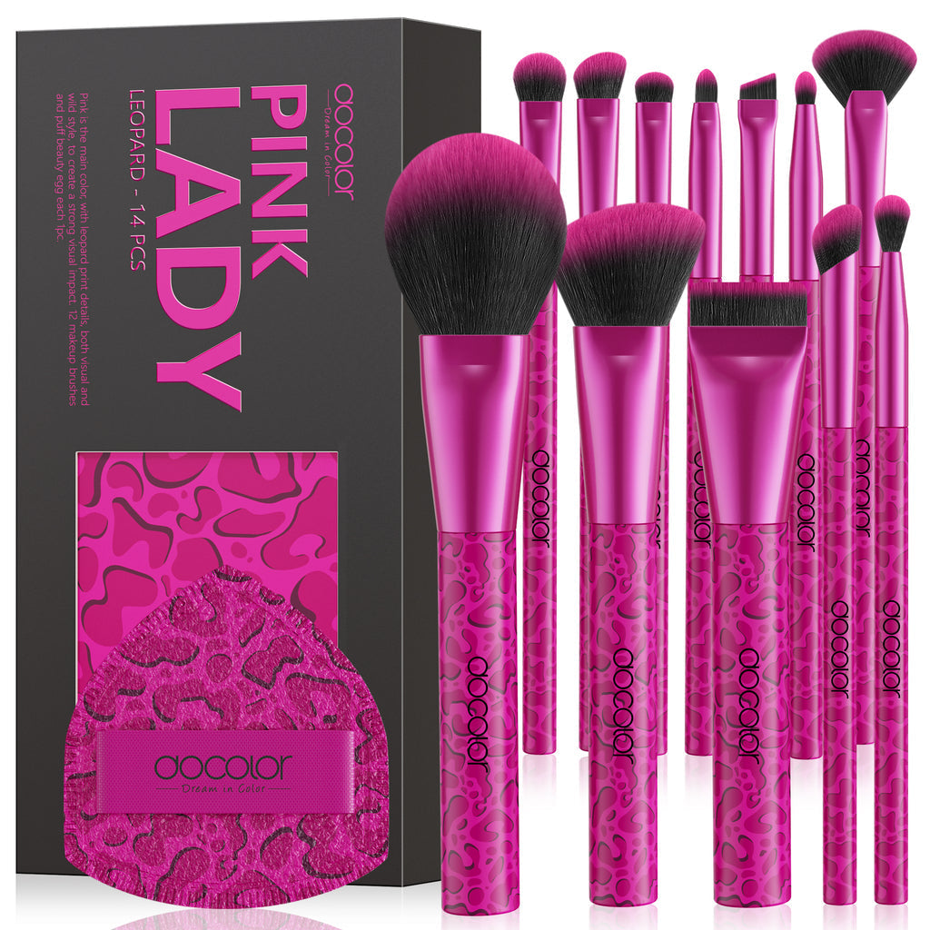 DOCOLOR - Pink Lady Set Pro Brushes de 12 Pièces + Puff