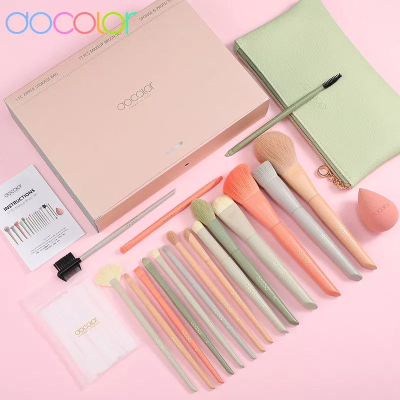 DOCOLOR - Set Pro Brush + Blender + Blender + Trousse (17pièces)