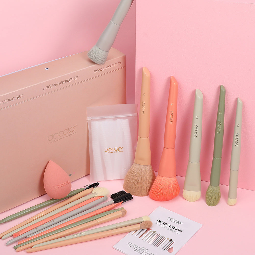 DOCOLOR - Set Pro Brush + Blender + Blender + Trousse (17pièces)