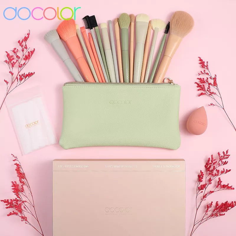 DOCOLOR - Set Pro Brush + Blender + Blender + Trousse (17pièces)