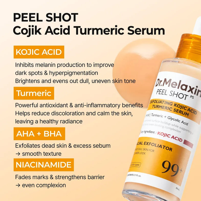 Dr MELAXIN - Peel Shot Kojic Acid & Turmeric Facial Exfoliating Serum – 80ml