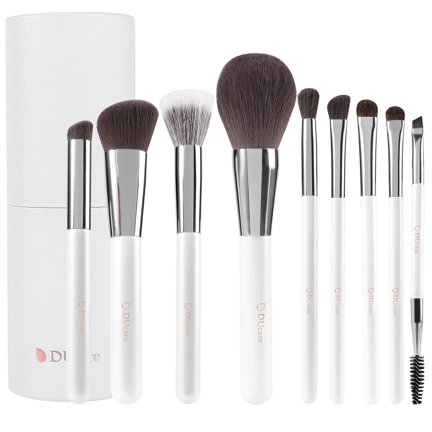 DUCARE - Ensemble de 9 pinceaux blancs pour le visage et les yeux avec support
