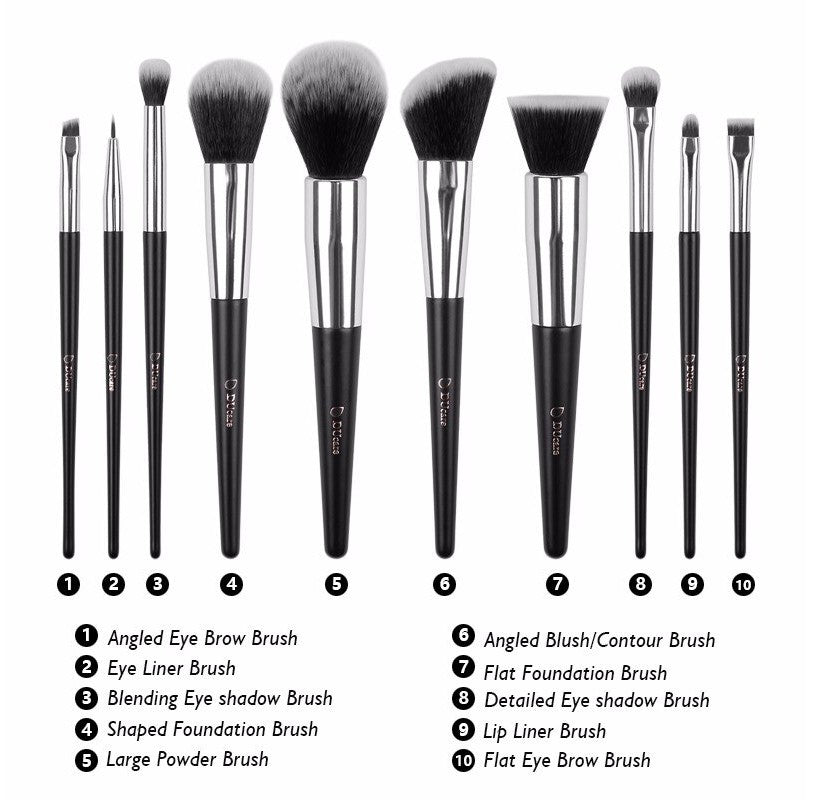 ducare-set-makeup-brush-golden-black-10-pieces
