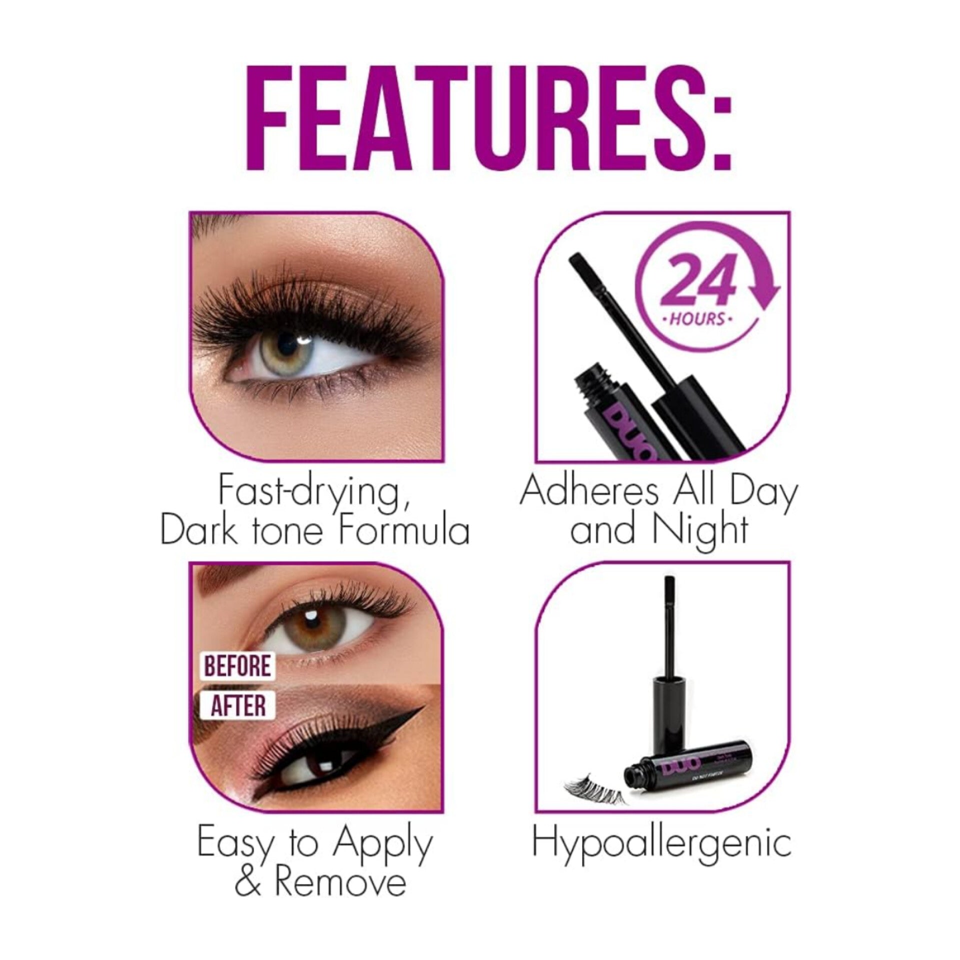 DUO - Colle pour bande de faux cils Transparente Quick-Set - réf Teinte Foncé