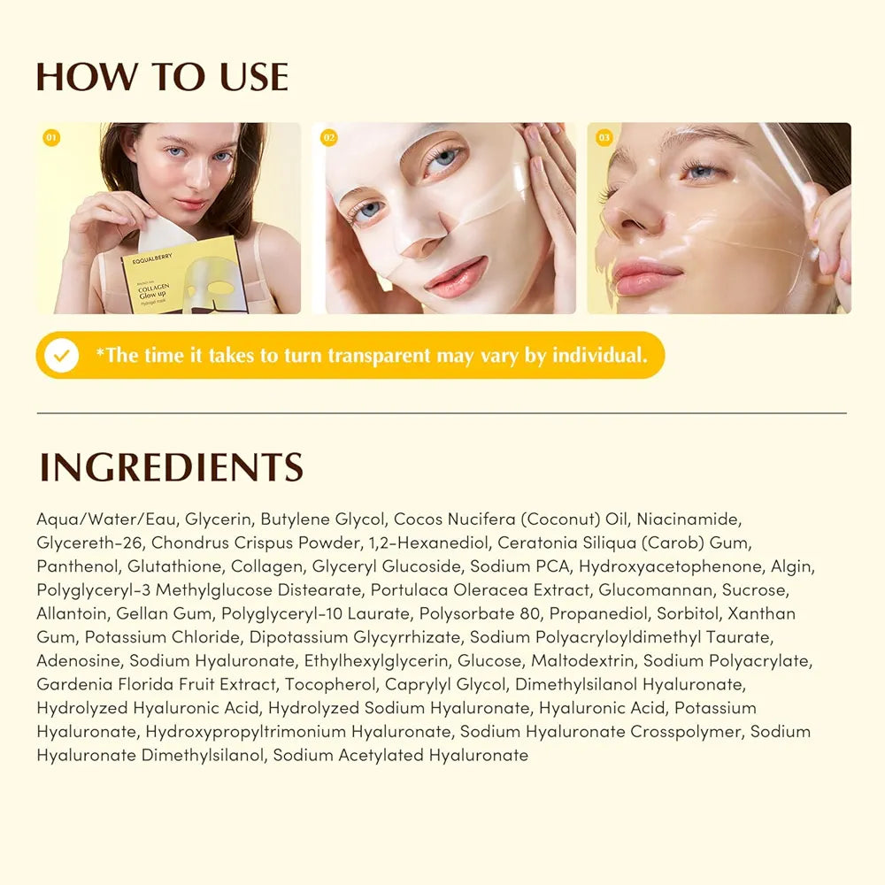 EQQUALBERRY – Collagène Glow Up Hydrogel Mask ( 4pcs )