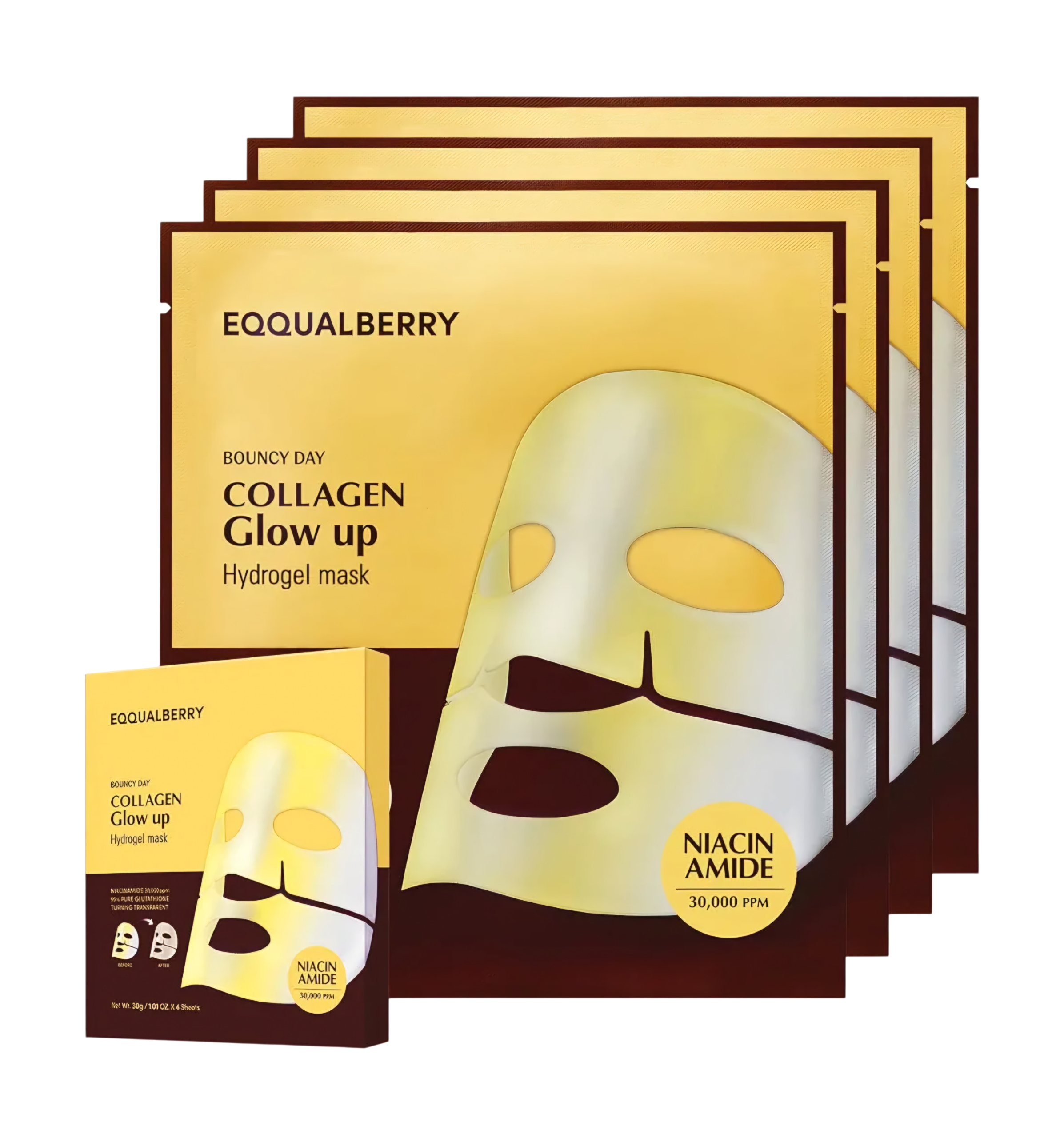 EQQUALBERRY – Collagène Glow Up Hydrogel Mask ( 4pcs )