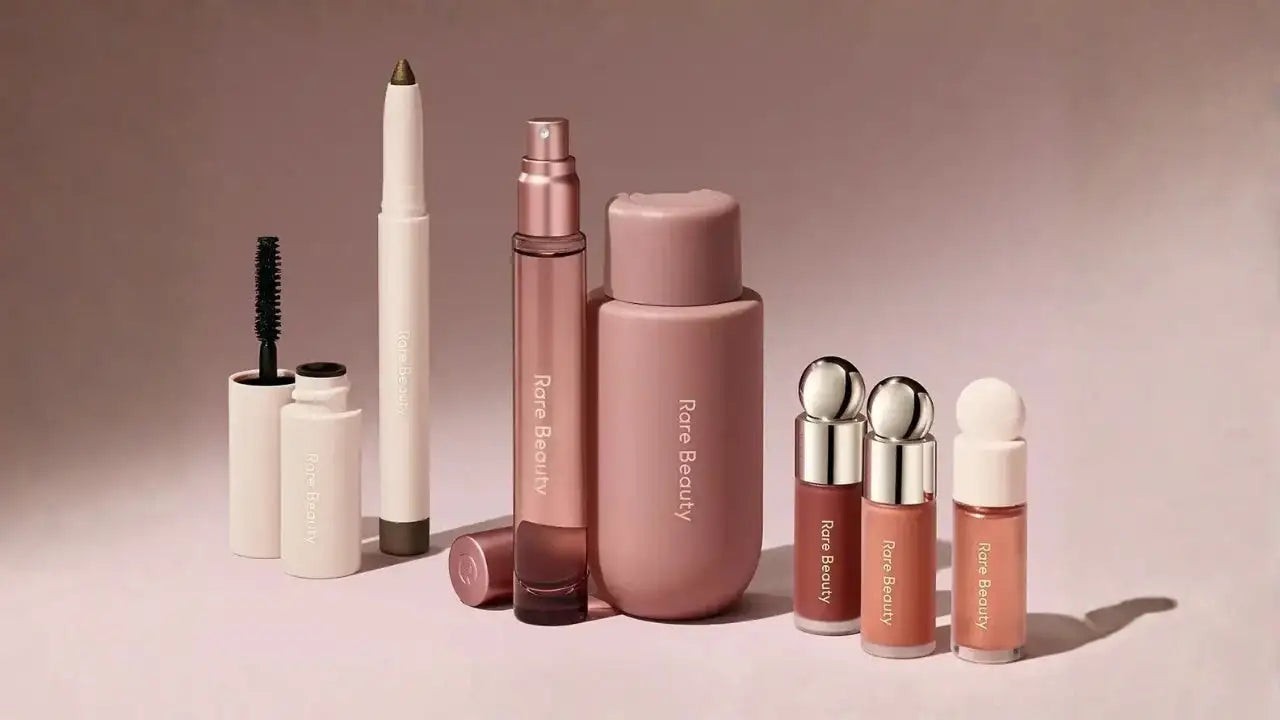 Un flacon spray élégant et mat couleur rosé de Rare Beauty.