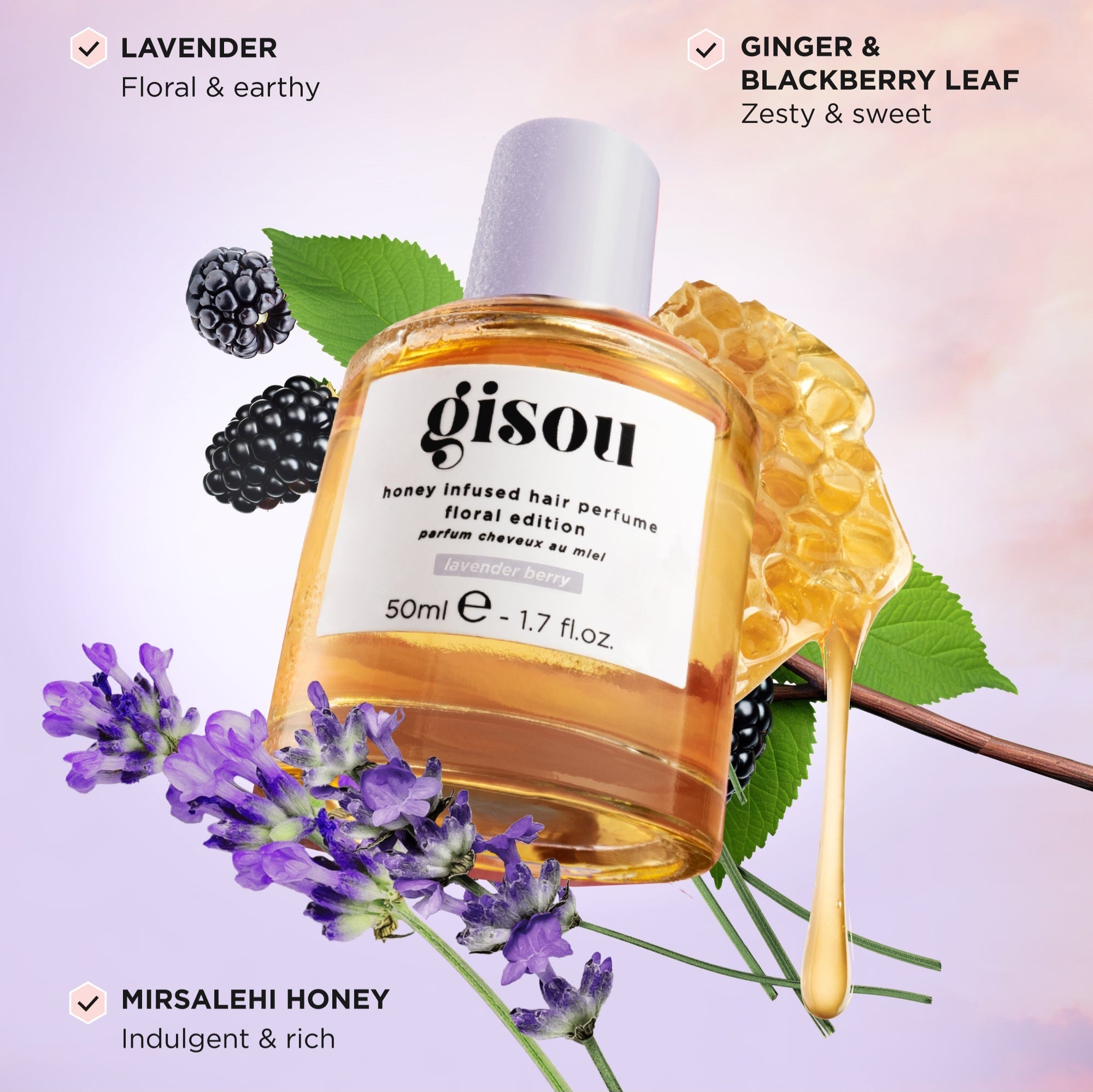 Gisou - Honey Infused Hair Perfume Édition florale - réf Lavender Berry 50ml
