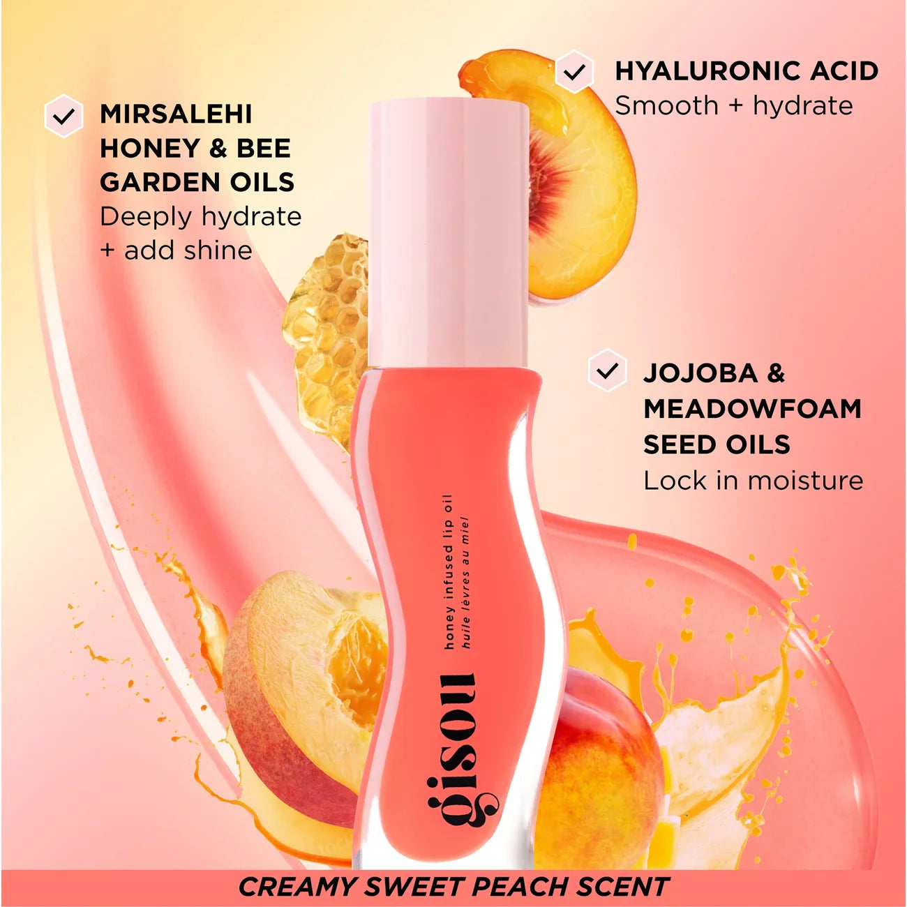 Gisou - Honey Infused Lip Oil - réf Bee - llini Peach