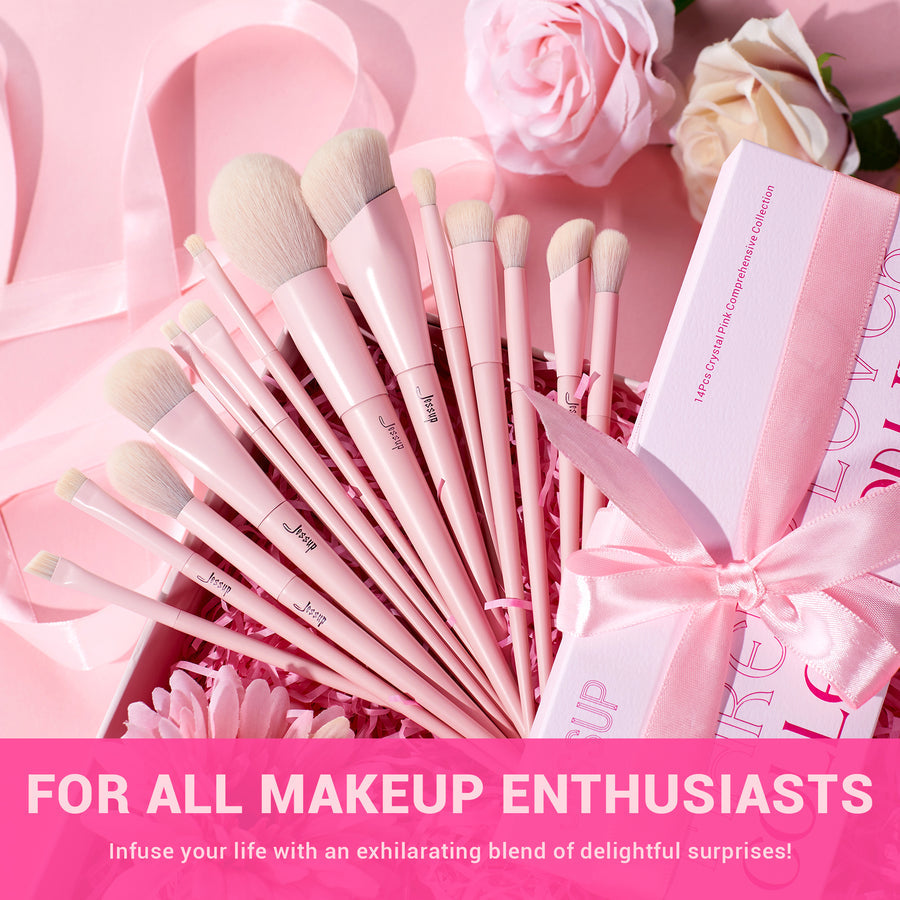 JESSUP - Crystal Pink Makeup Brushes Set Premium Vegan