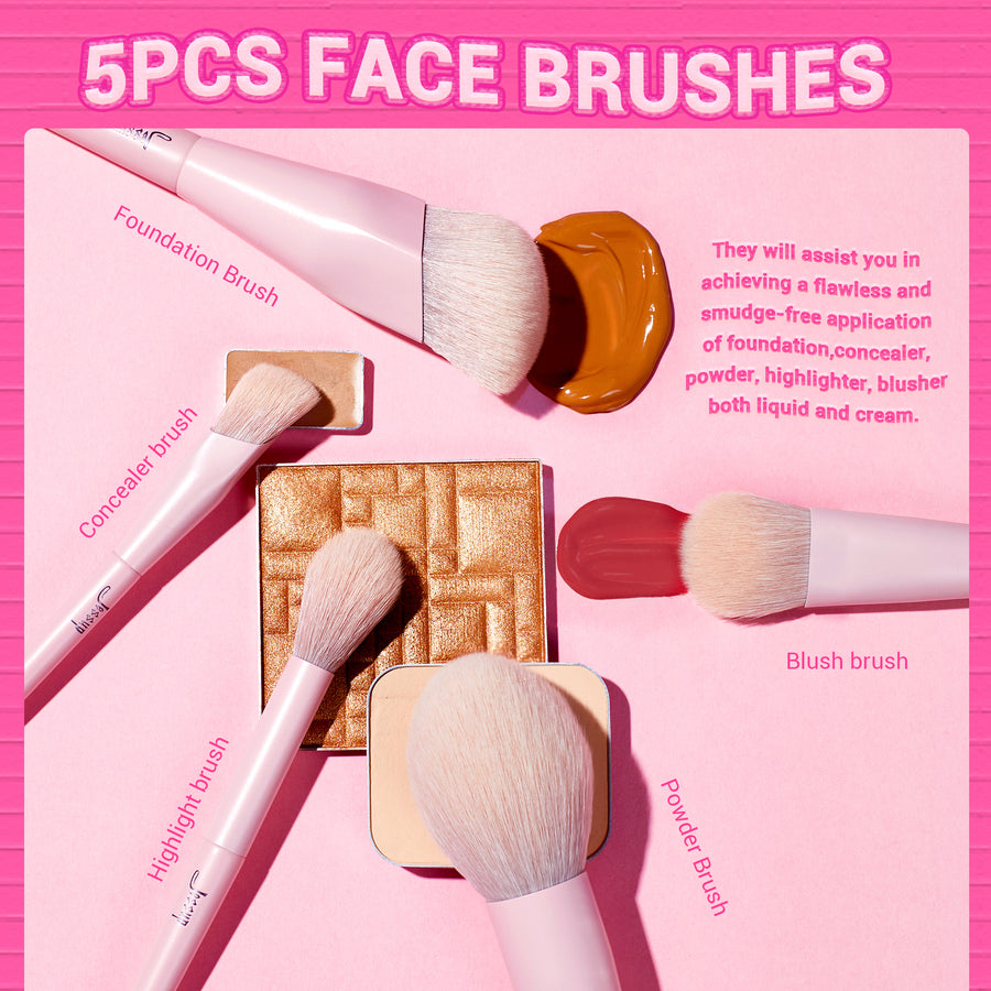 JESSUP - Crystal Pink Makeup Brushes Set Premium Vegan