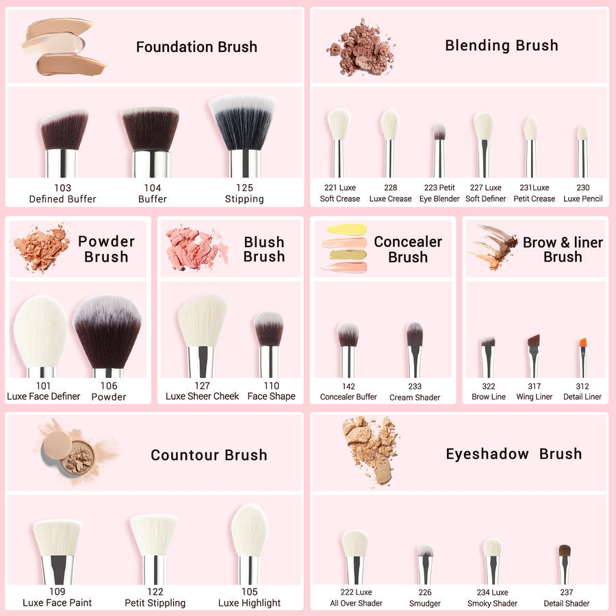 JESSUP - Individual 25Pcs Makeup Brush Kit Pink Premium