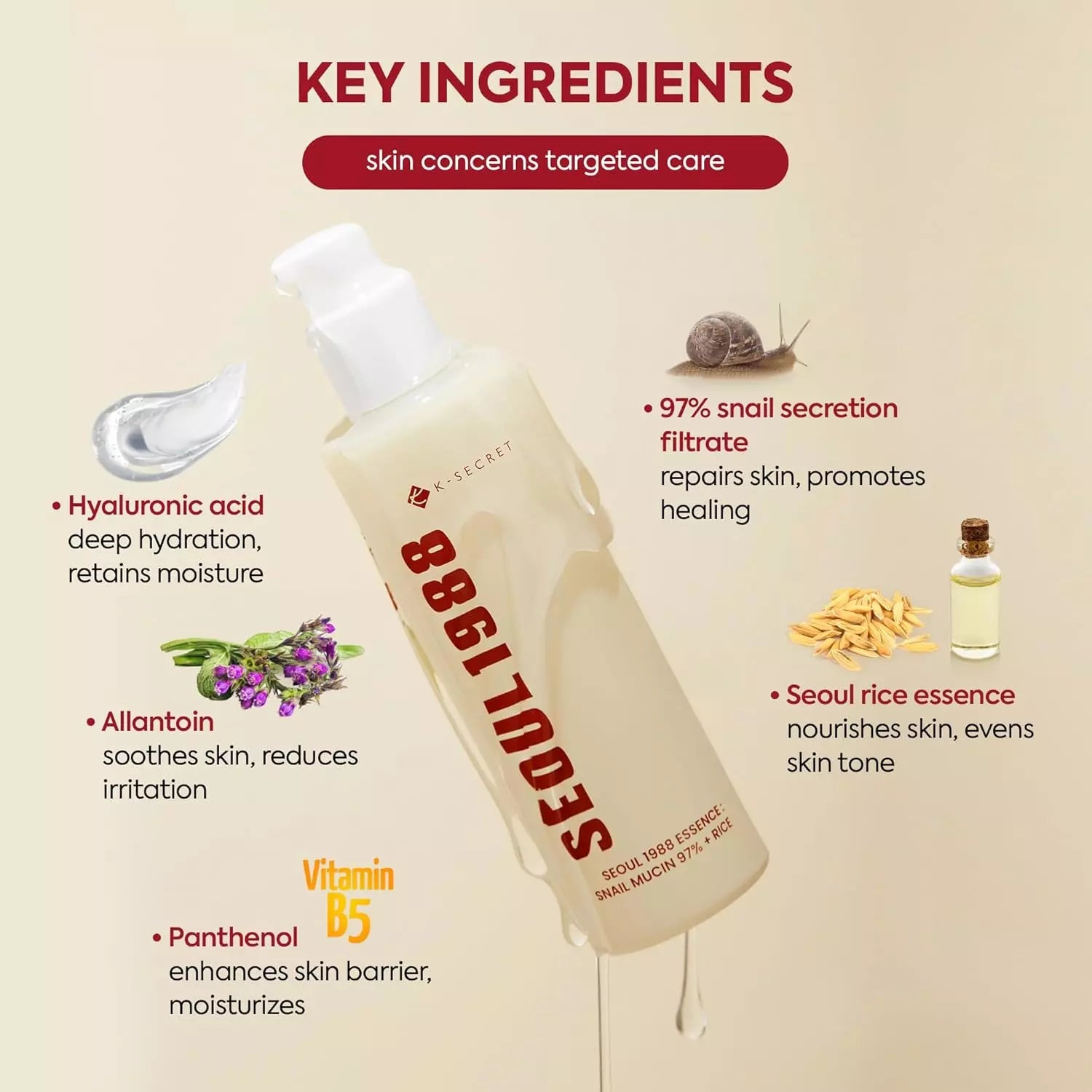 KSECRET SEOUL 1988 - SEOUL 1988 Essence : Snail Mucin 97% + Riz-100ml