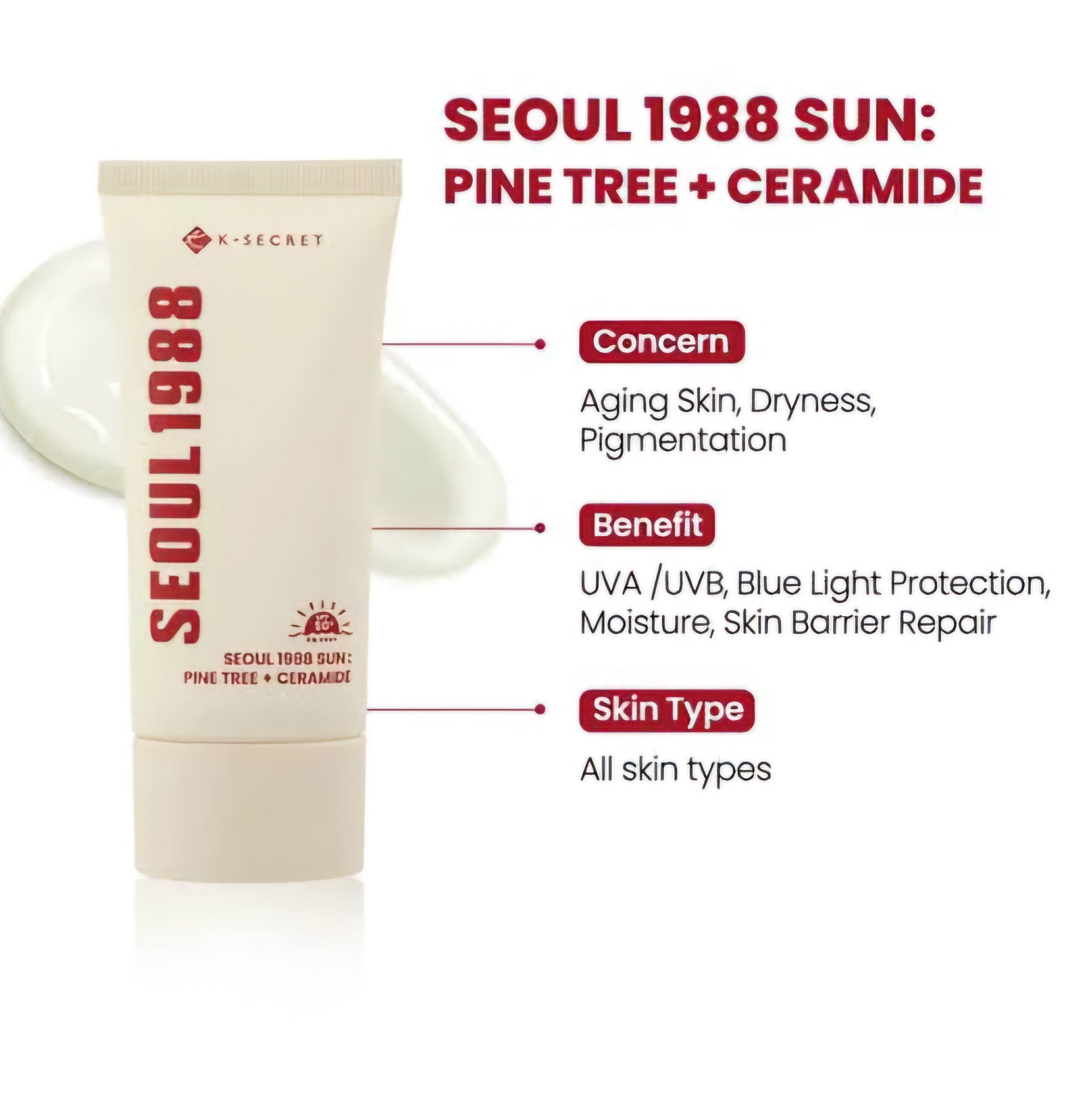 KSECRET SEOUL 1988 - Pine Tree + Ceramide Sunscreen SPF50 + PA ++++ 50ml