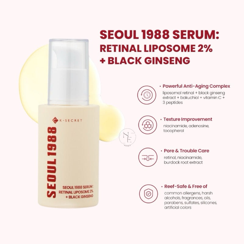 KSECRET SEOUL 1988 - Retinal Serum: 2% Retinal Liposome + Black Ginseng - 30ml