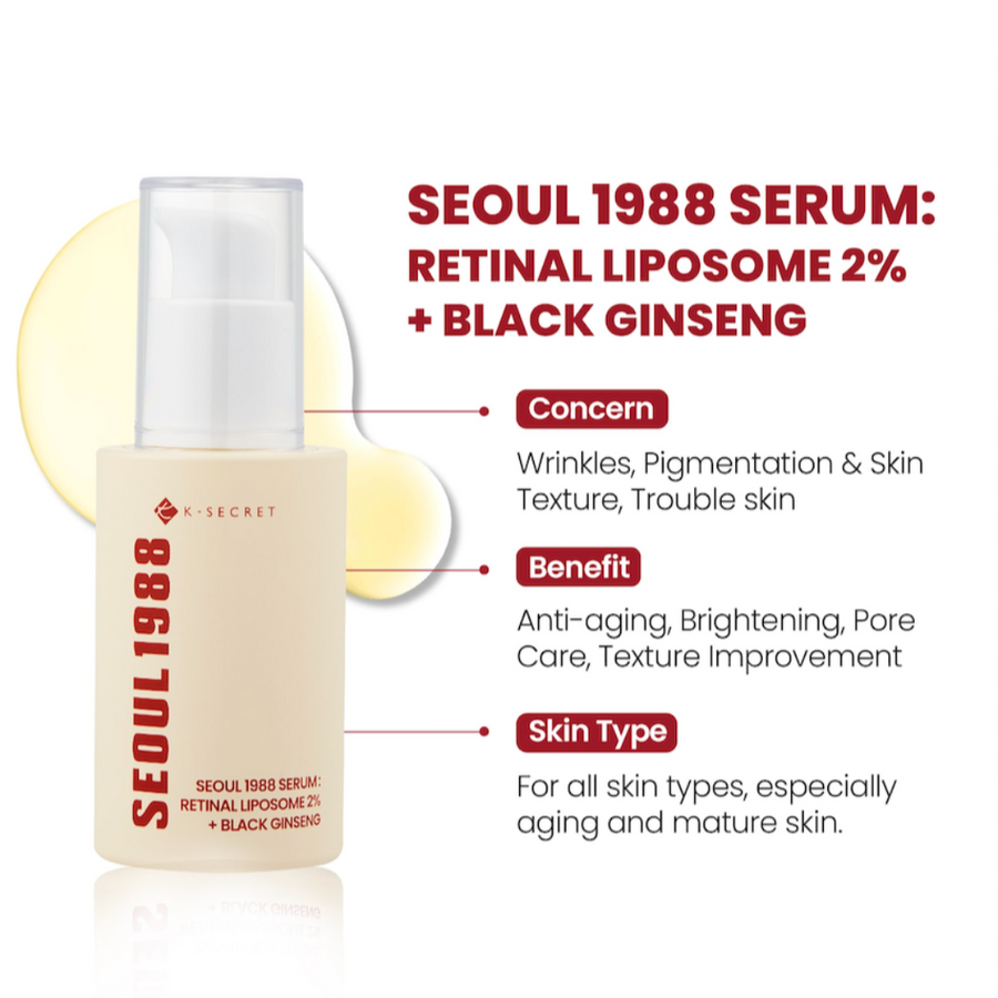 KSECRET SEOUL 1988 - Retinal Serum: 2% Retinal Liposome + Black Ginseng - 30ml