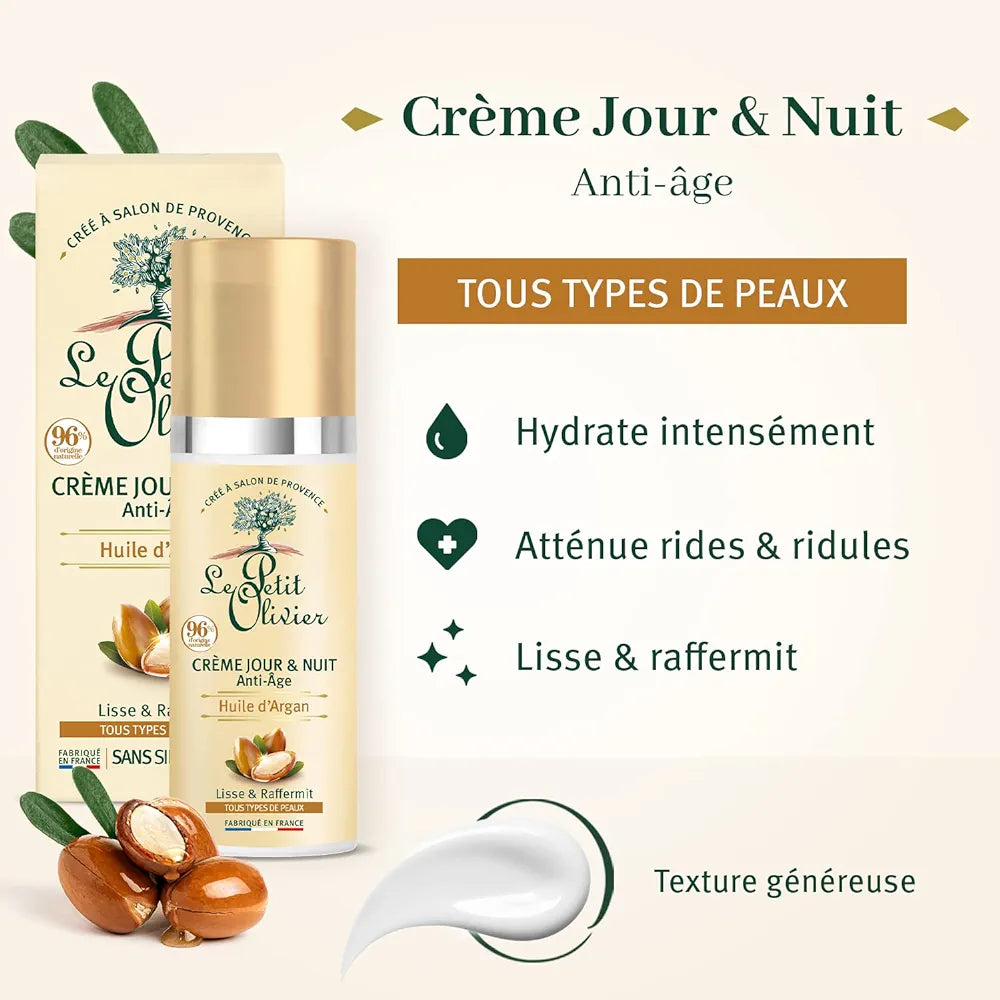 LE PETIT OLIVIER - Crème de Jour et Nuit Anti-âge Huile d'Argan Bio - 50ml