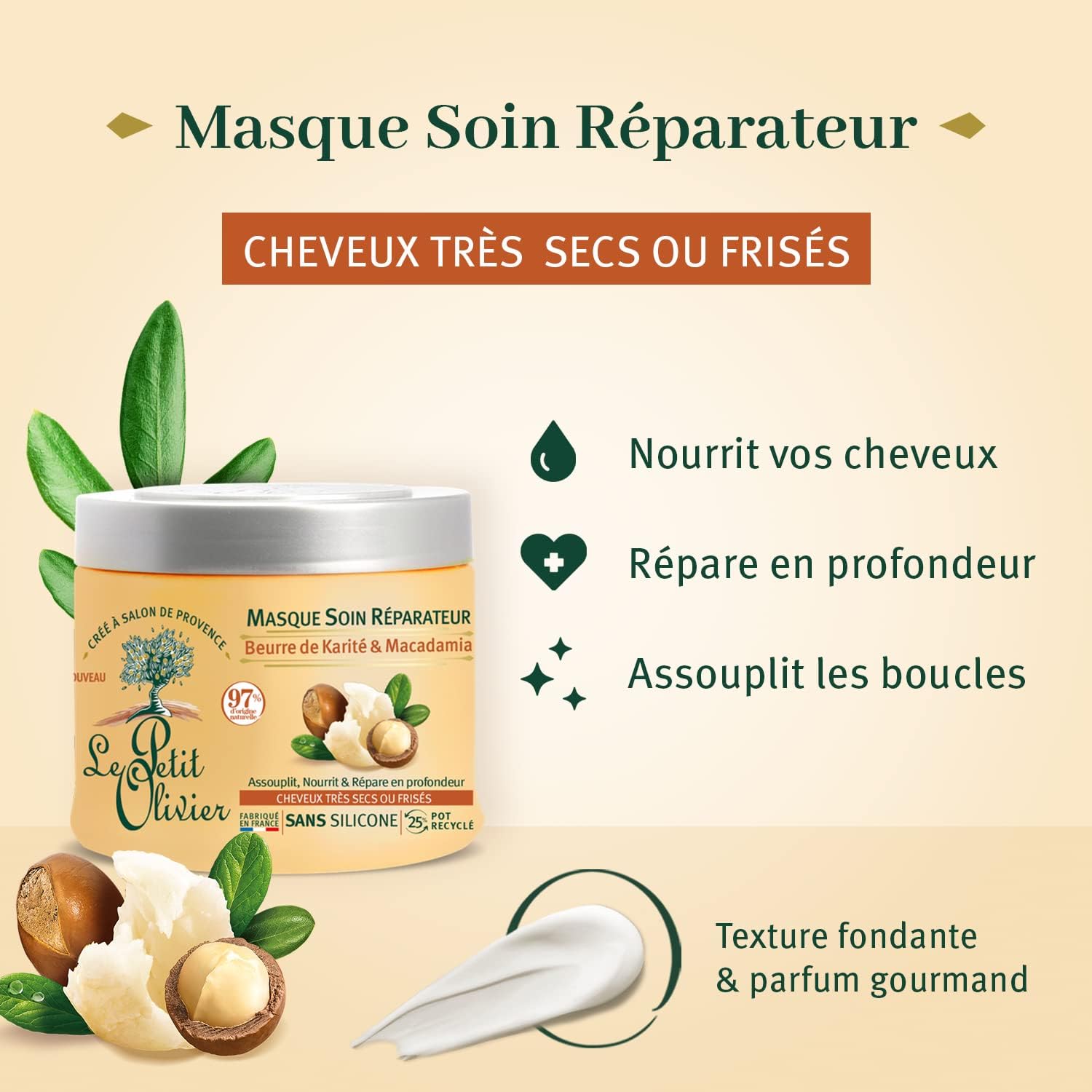 LE PETIT OLIVIER - Masque Réparateur Beurre de Karité et Macadamia - 330ml
