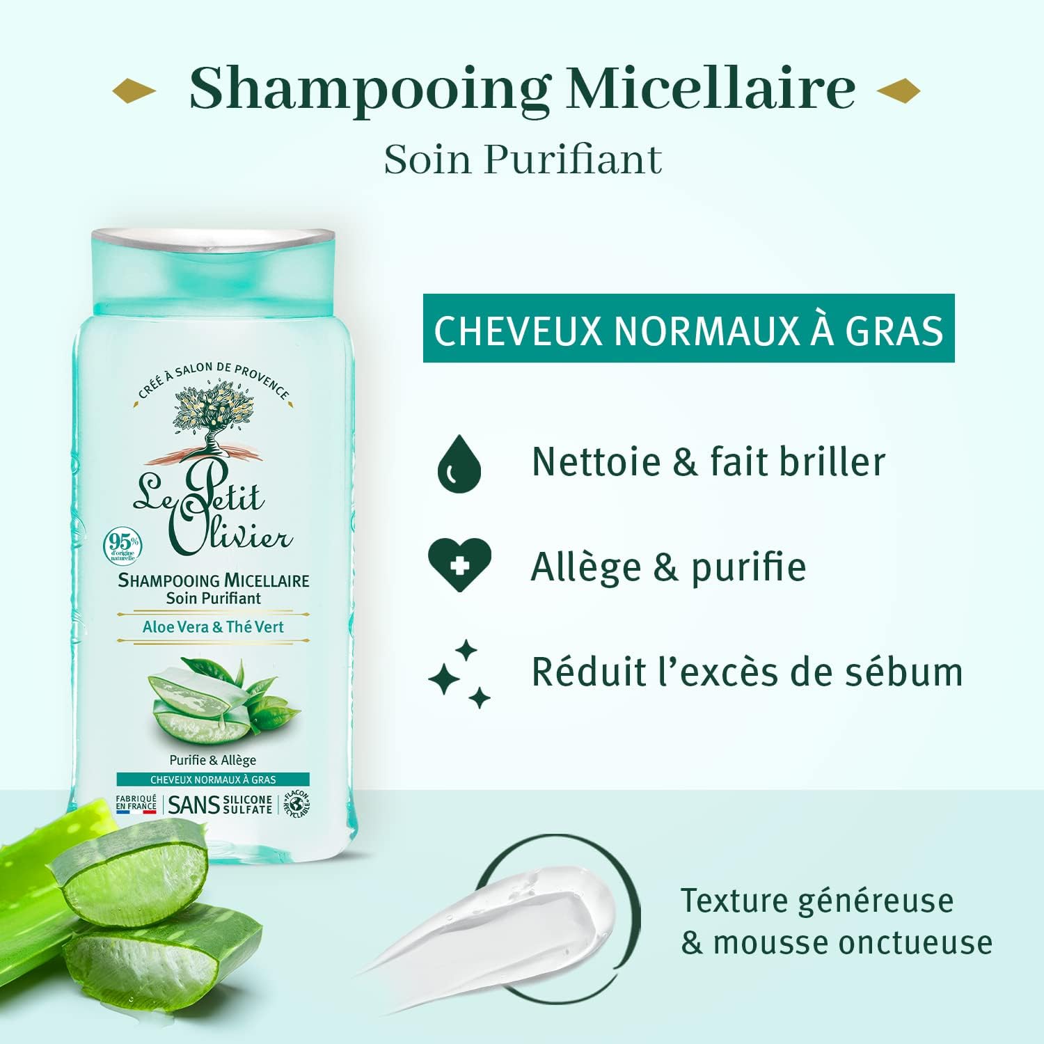 LE PETIT OLIVIER - Shampooing Micellaire Purifiant Aloe Vera et Thé Vert - 250ml