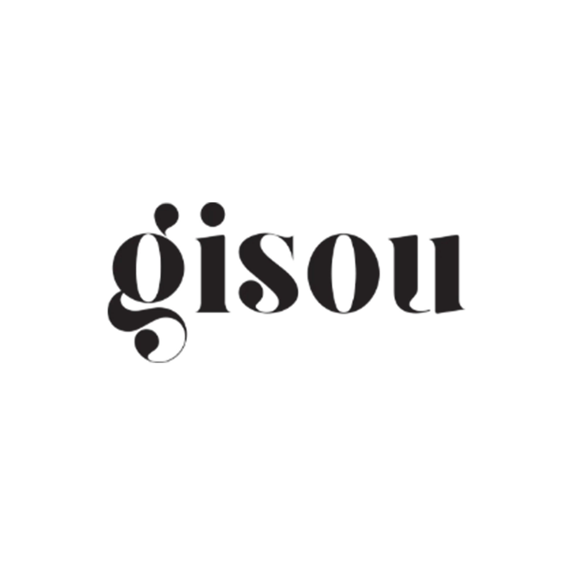 Logo Gisou en gris foncé sur fond noir.