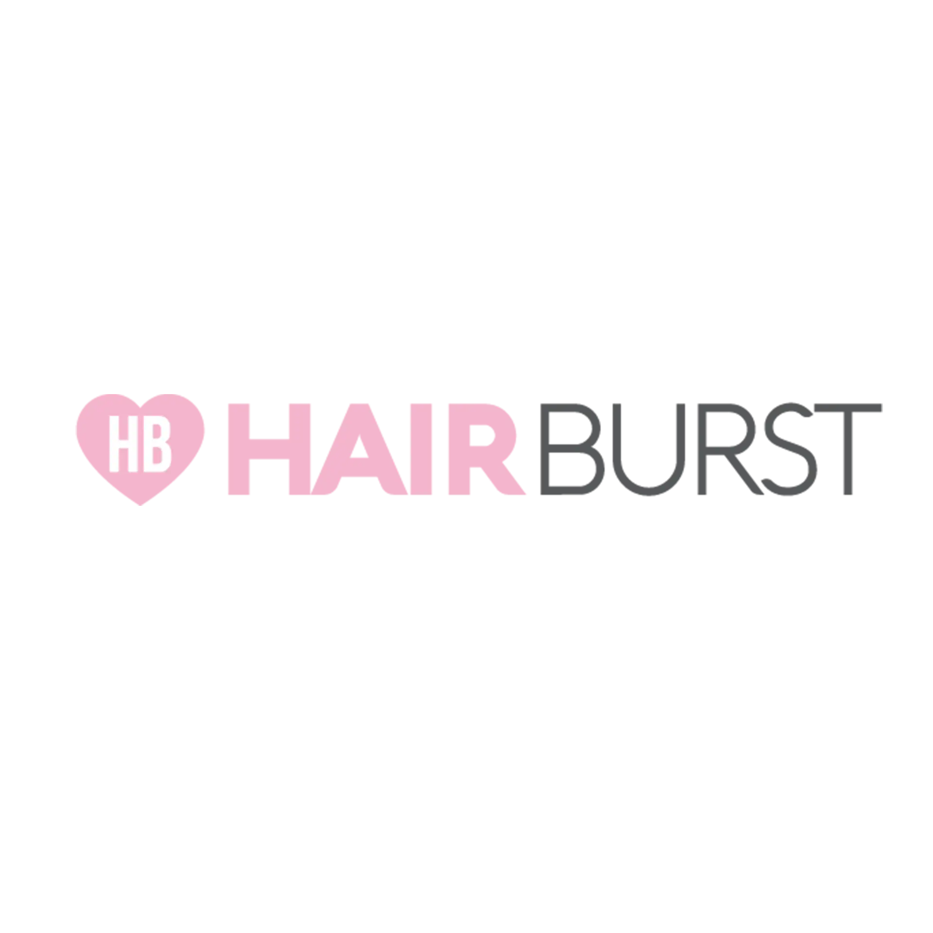 Logo pixelisé rose et gris de « hairburst » avec un icône en forme de cœur.