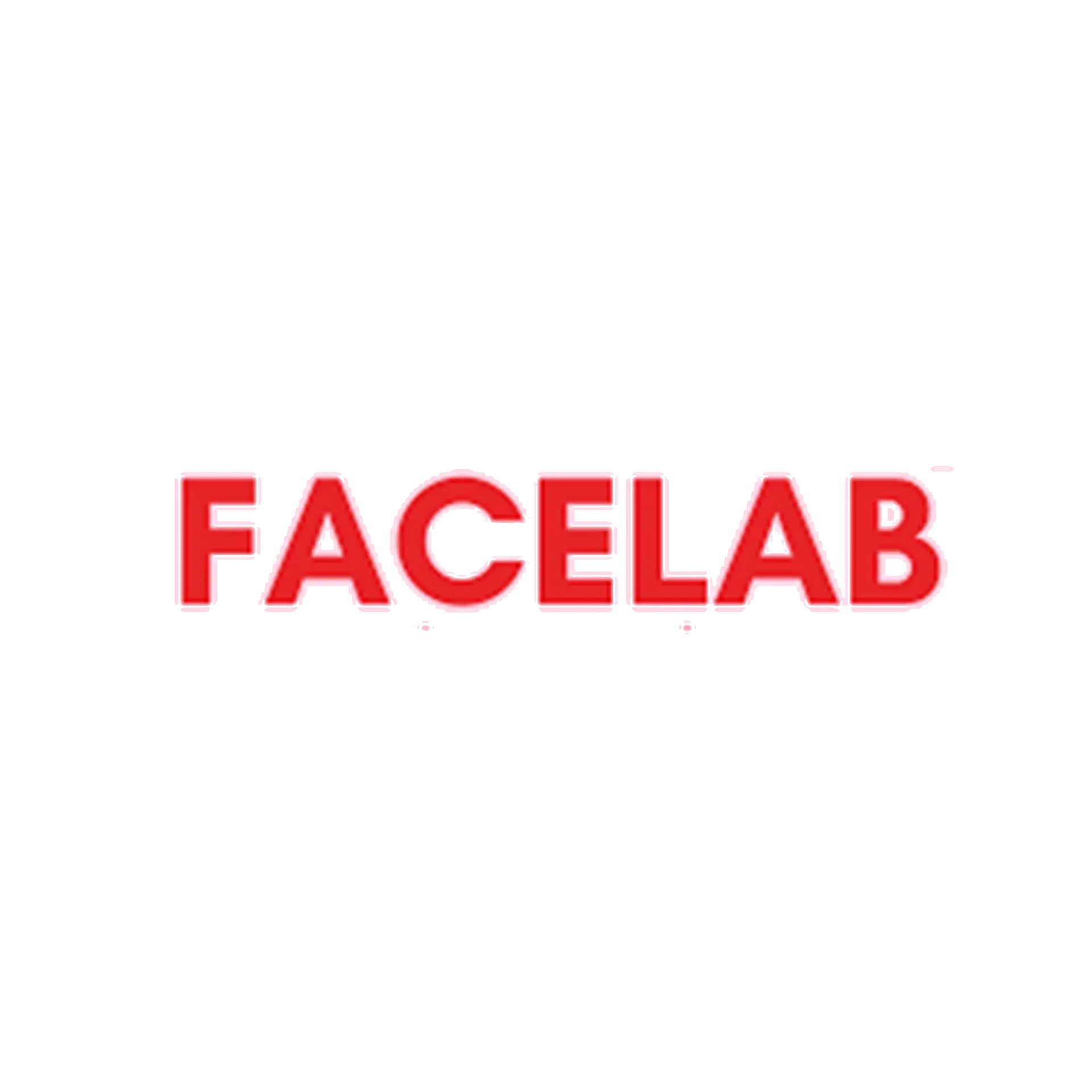 Logo « Red ’facelab’ » rouge avec un contour blanc sur fond noir.