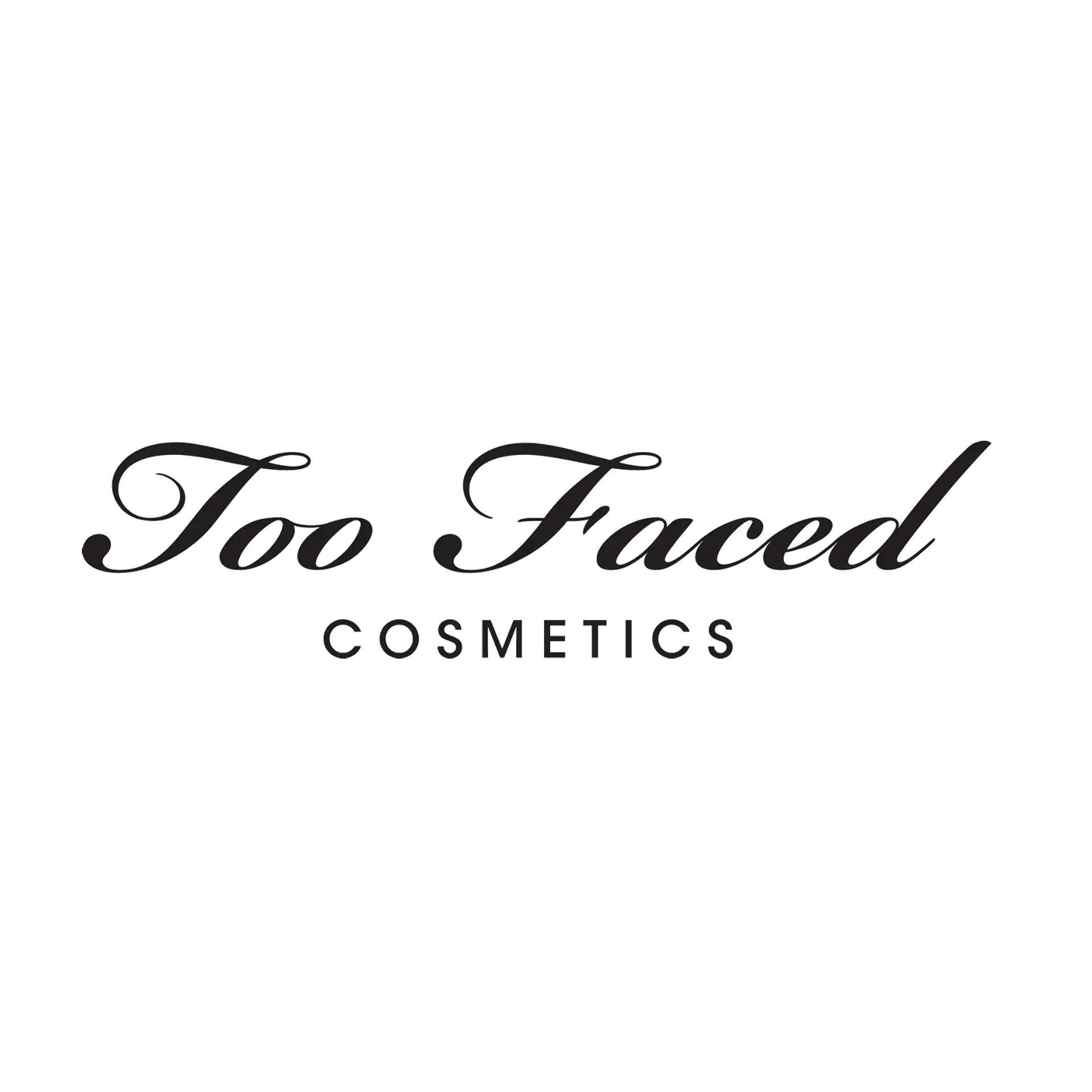 Logo Too Faced cosmetics en écriture cursive noire élégante avec un design épuré et minimaliste.