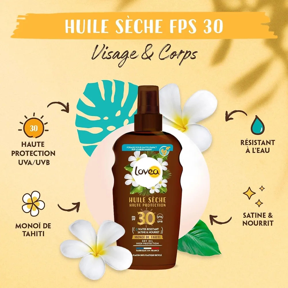 LOVEA - Huile Sèche SPF30 Moyenne Protection Monoï de Tahiti - 150ml