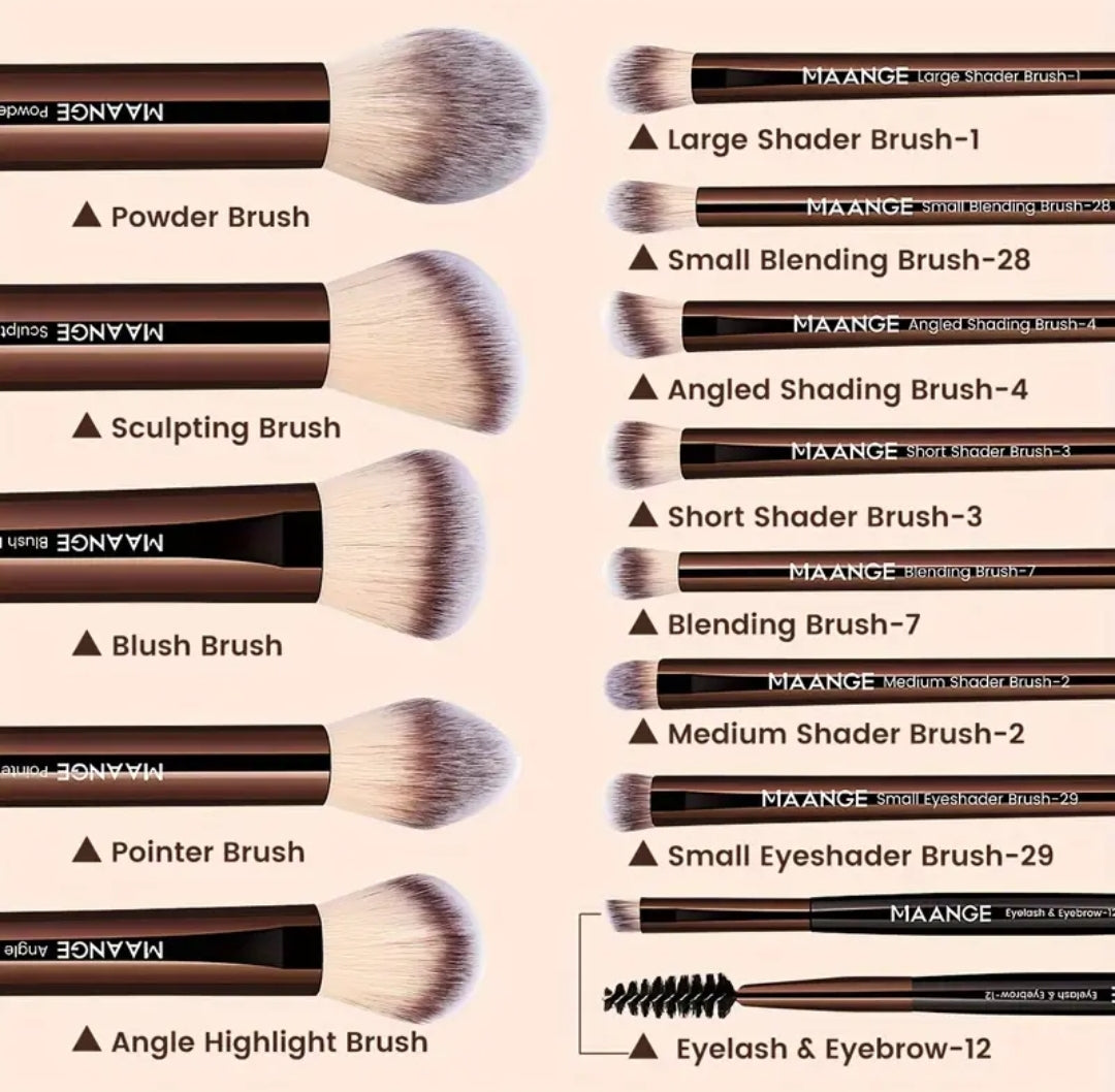 MAANGE - Ensemble de pinceaux de maquillage Dorés ( 13 pièces )
