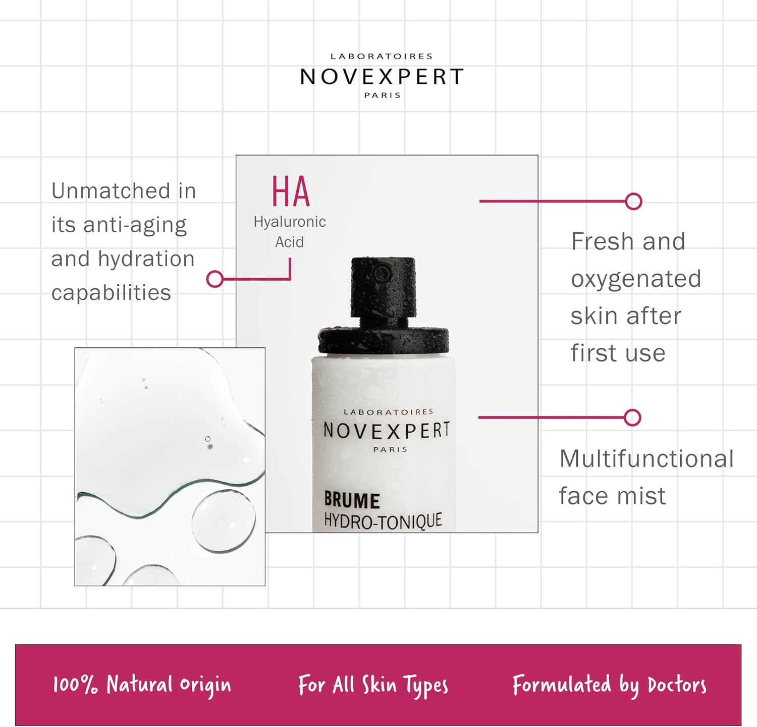 NOVEXPERT - Brume Hydrotonique, Brume à l'Acide Hyaluronique - 100ml