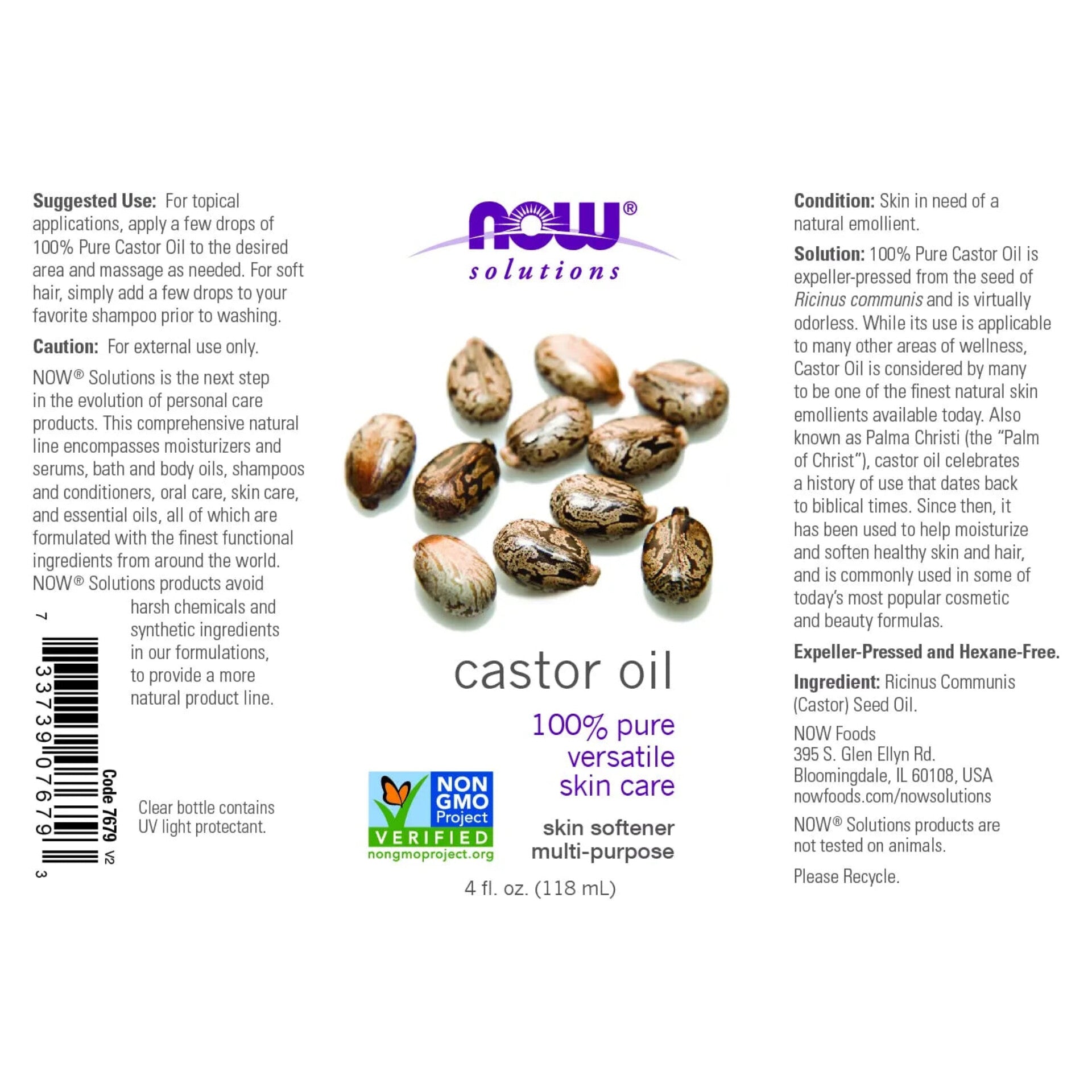 NOW SOLUTIONS - Huile de Ricin 100% Pure et Naturelle Castor Oil - 118ml