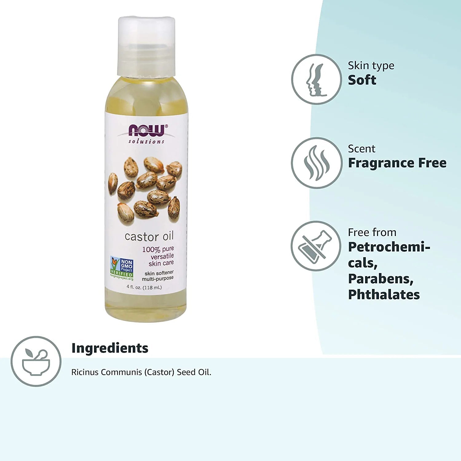 NOW SOLUTIONS - Huile de Ricin 100% Pure et Naturelle Castor Oil - 118ml