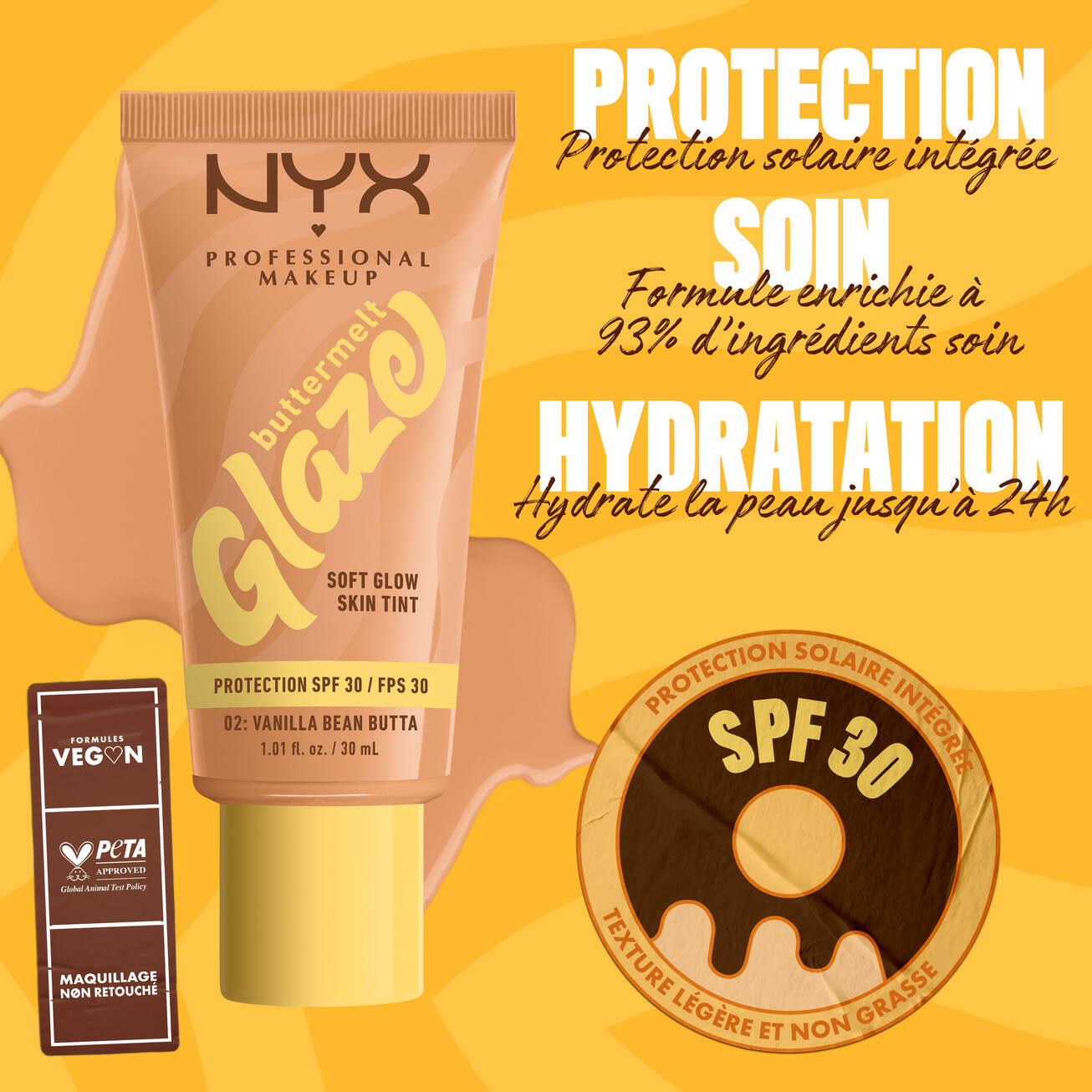 NYX - FOND DE TEINT ÉCLAT BUTTERMELT GLAZE réf 02 Vanilla Bean Butta