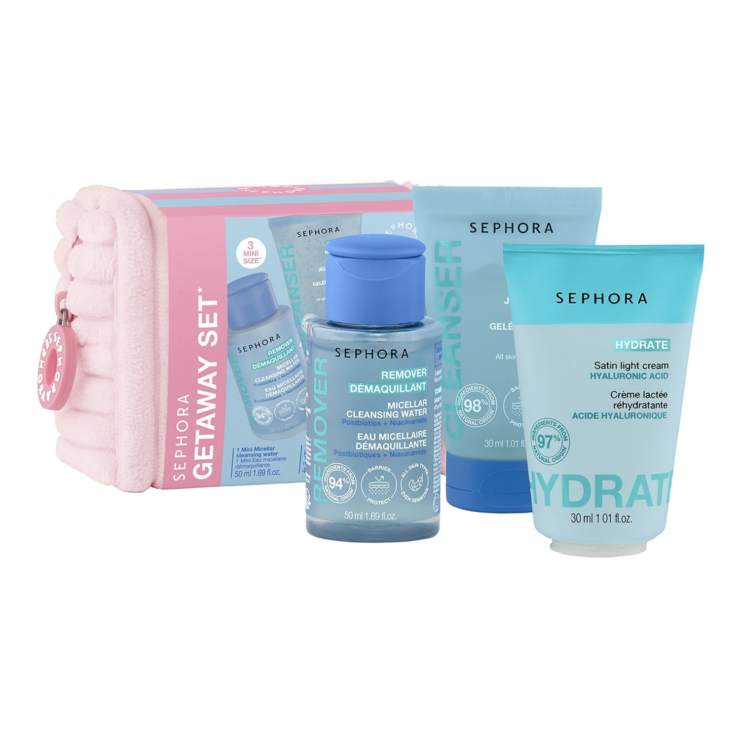 SEPHORA -GETAWAY SET* - Trousse et trio de mini essentiels soin