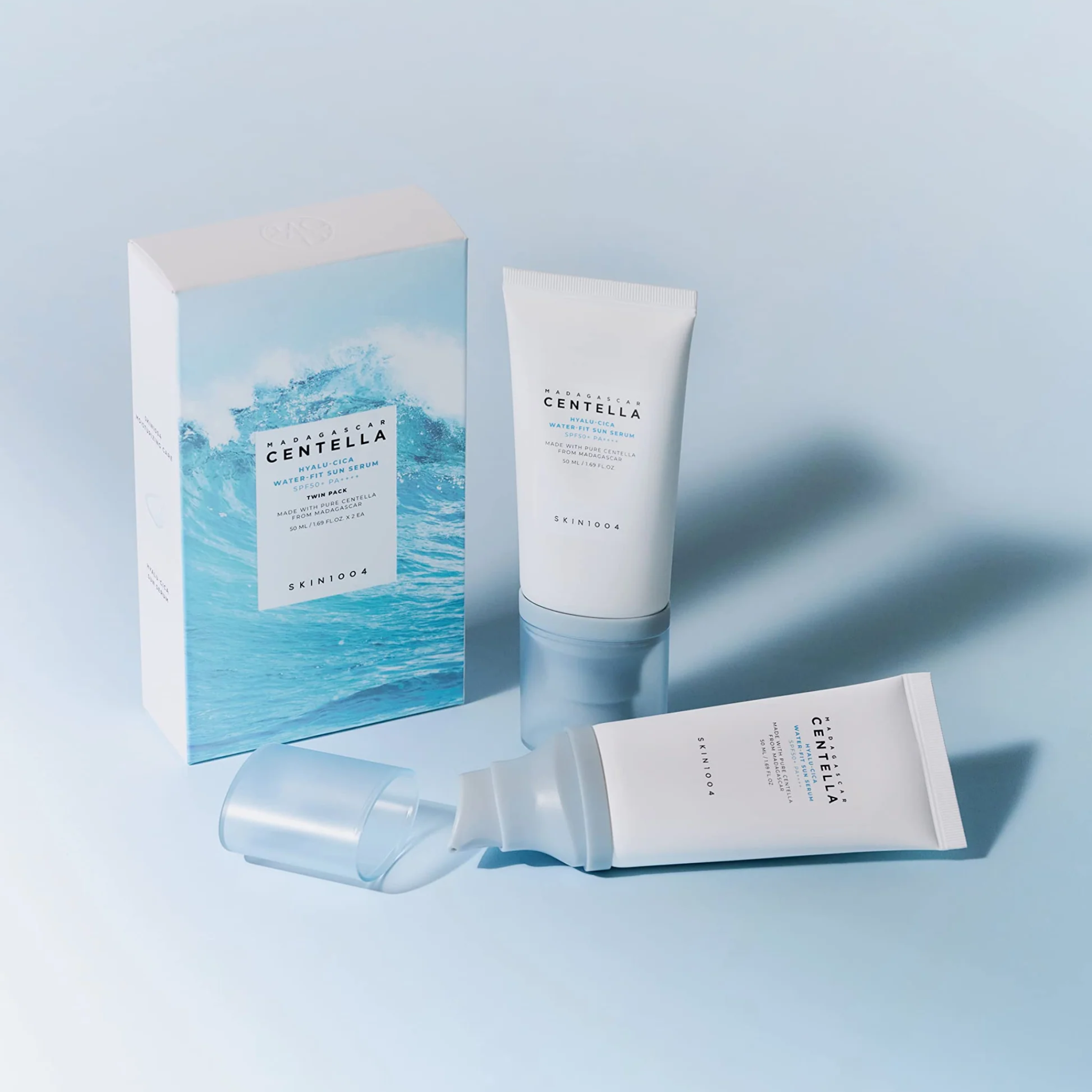 SKIN 1004 - Madagascar Centella Facial Sun Screen, Hyalu-Cica Water-Fit Sun Serum 2x50ml Twin Pack (2pcs)