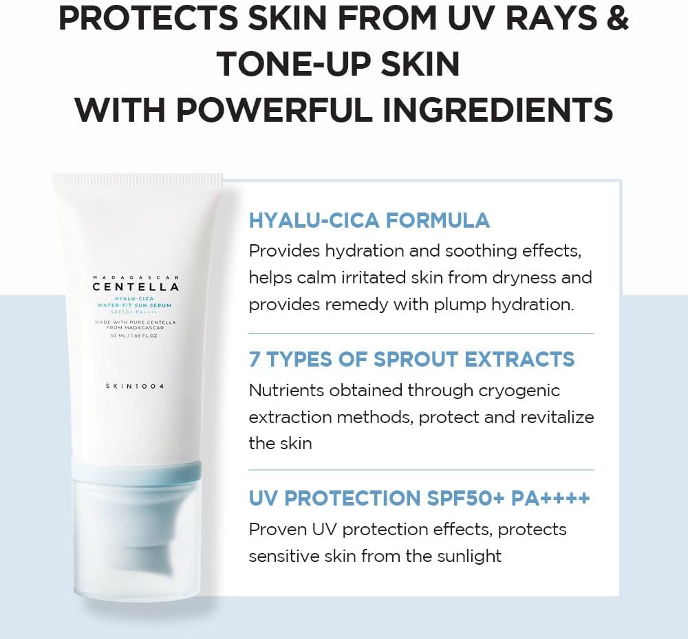 SKIN 1004 - Madagascar Centella Facial Sun Screen, Hyalu-Cica Water-Fit Sun Serum 2x50ml Twin Pack (2pcs)