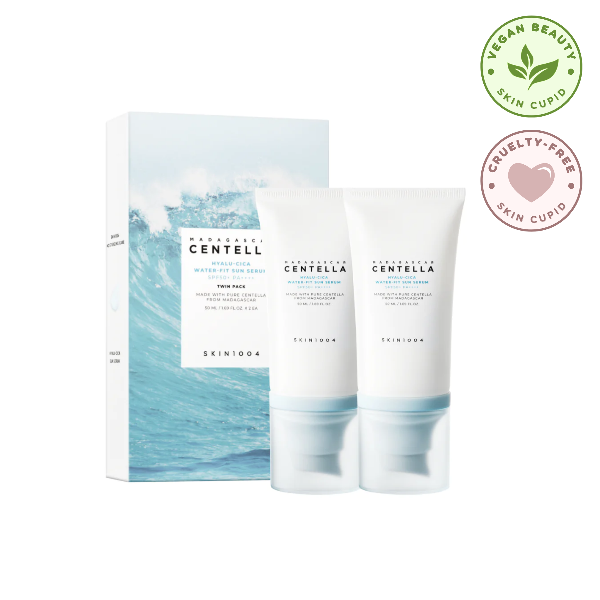 SKIN 1004 - Madagascar Centella Facial Sun Screen, Hyalu-Cica Water-Fit Sun Serum 2x50ml Twin Pack (2pcs)