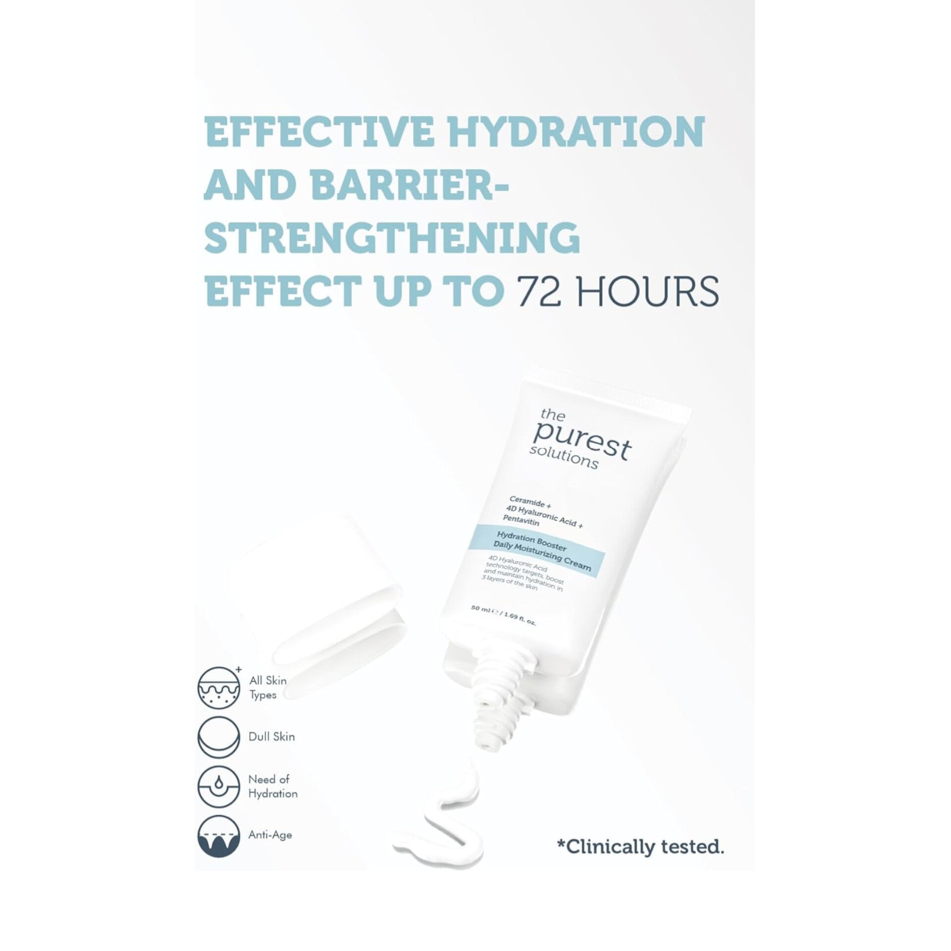 THE PUREST SOLUTIONS - Hydration Booster Daily Moisturizing Cream - Ceramide + 4D Hyaluronic Acid + Pentavitin - 50ml