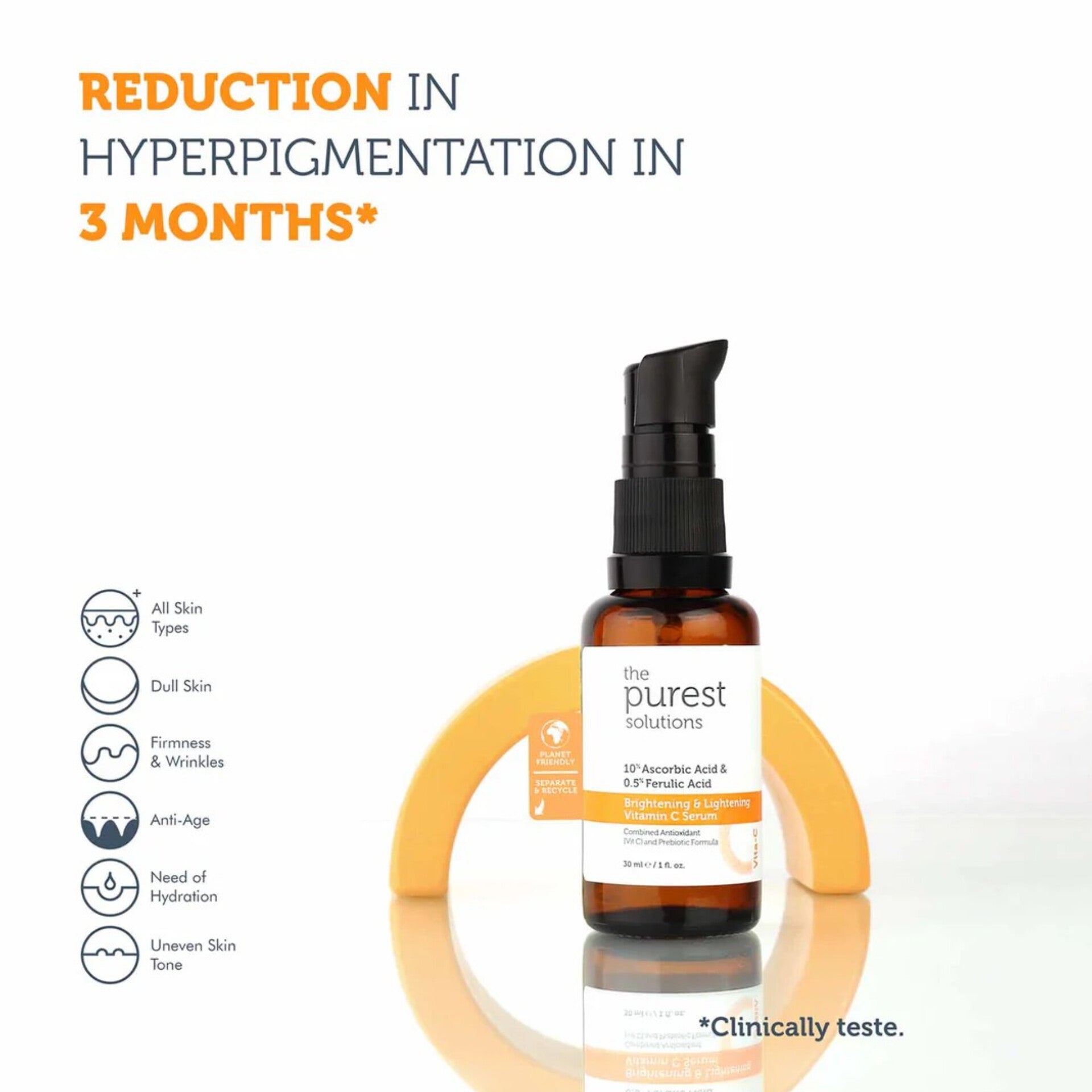 THE PUREST SOLUTIONS - Vitamin C Serum 10% Ascorbic Acid & 0.5% Ferulic Acid - 30ml